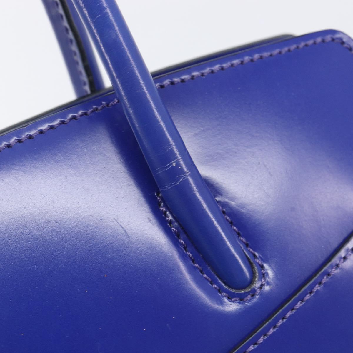 CELINE Hand Bag Patent Leather Blue Silver Auth ep16895
