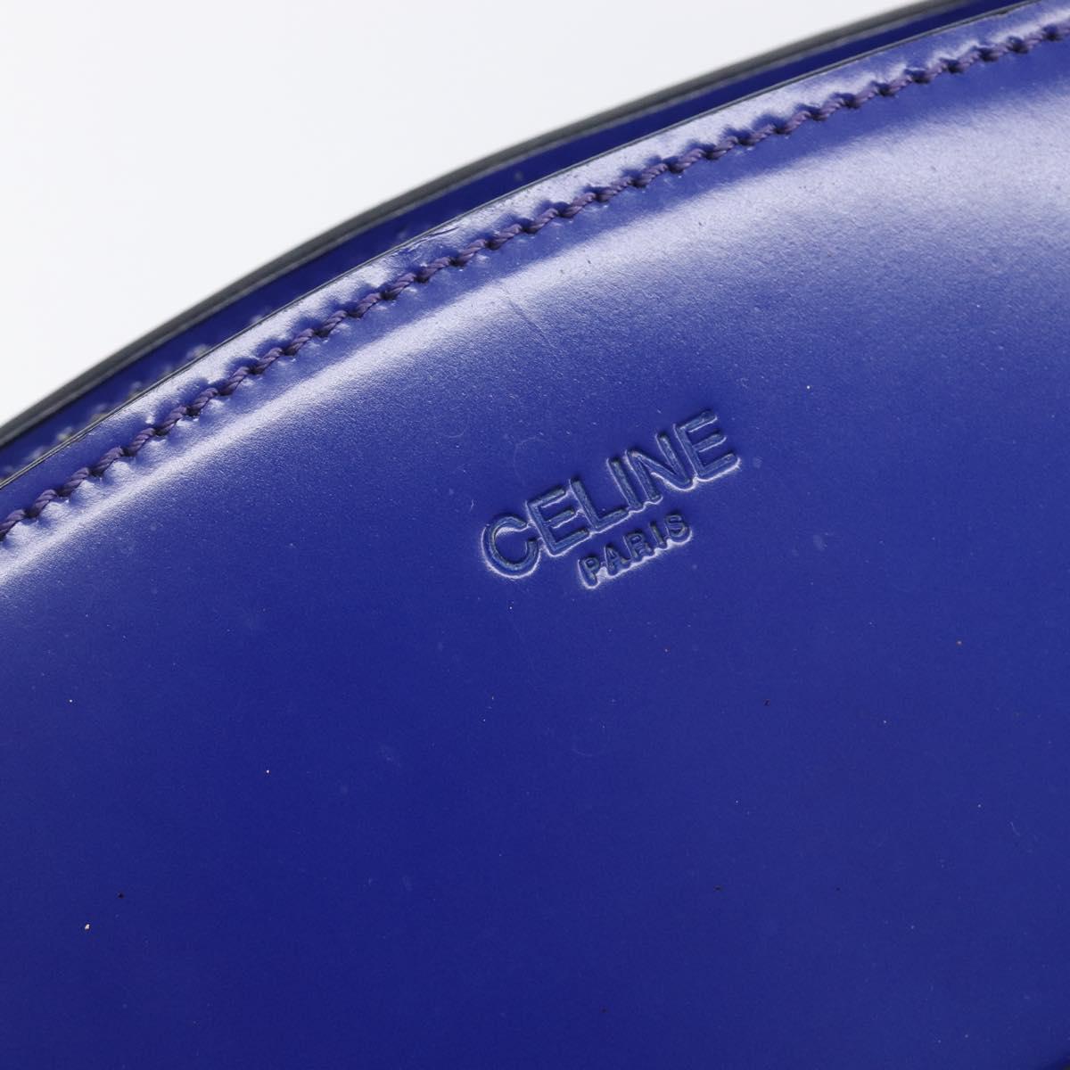 CELINE Hand Bag Patent Leather Blue Silver Auth ep16895