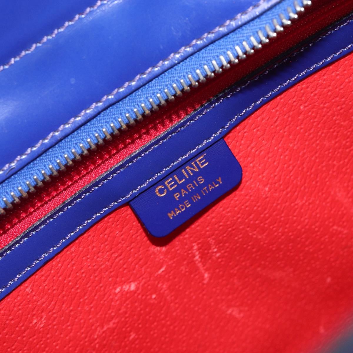 CELINE Hand Bag Patent Leather Blue Silver Auth ep16895