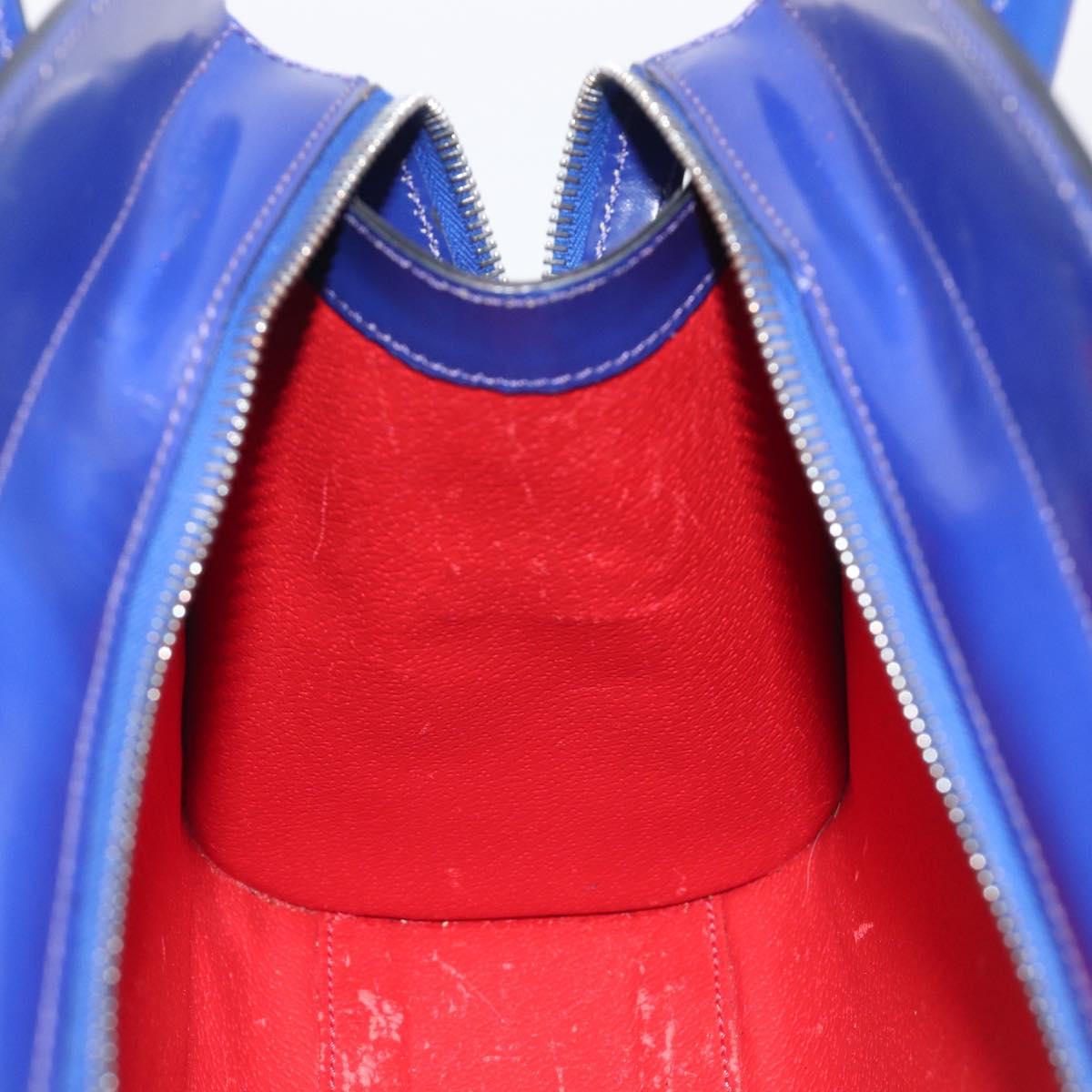 CELINE Hand Bag Patent Leather Blue Silver Auth ep16895