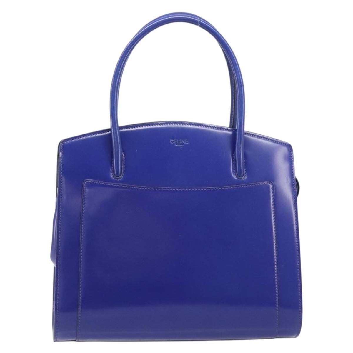 CELINE Hand Bag Patent Leather Blue Silver Auth ep16895