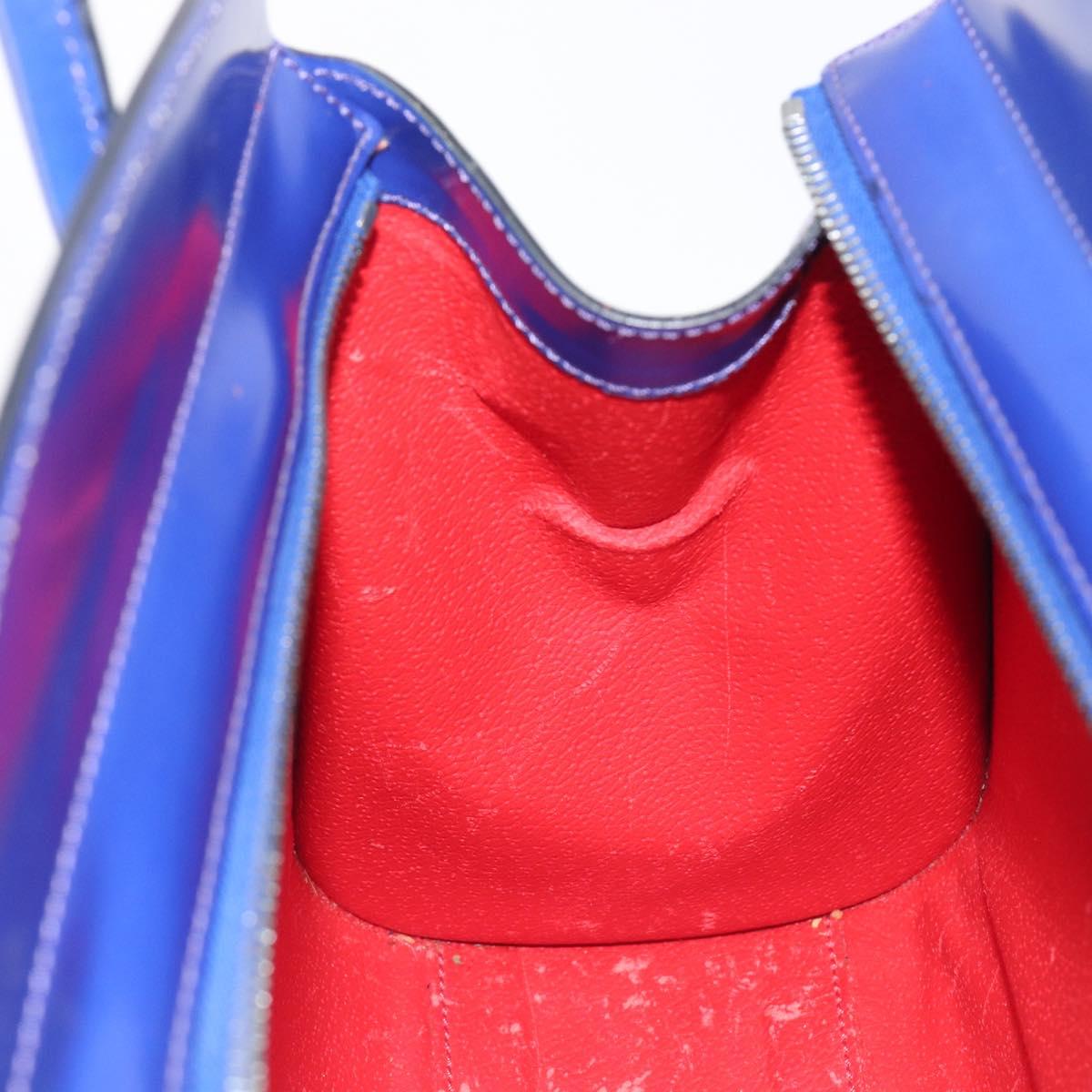 CELINE Hand Bag Patent Leather Blue Silver Auth ep16895