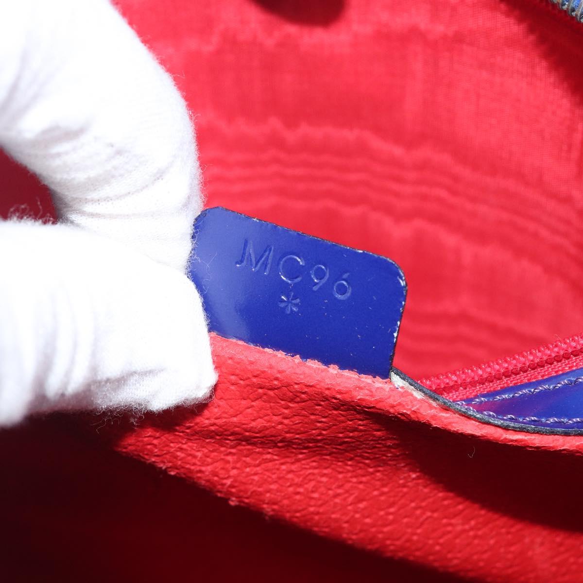CELINE Hand Bag Patent Leather Blue Silver Auth ep16895