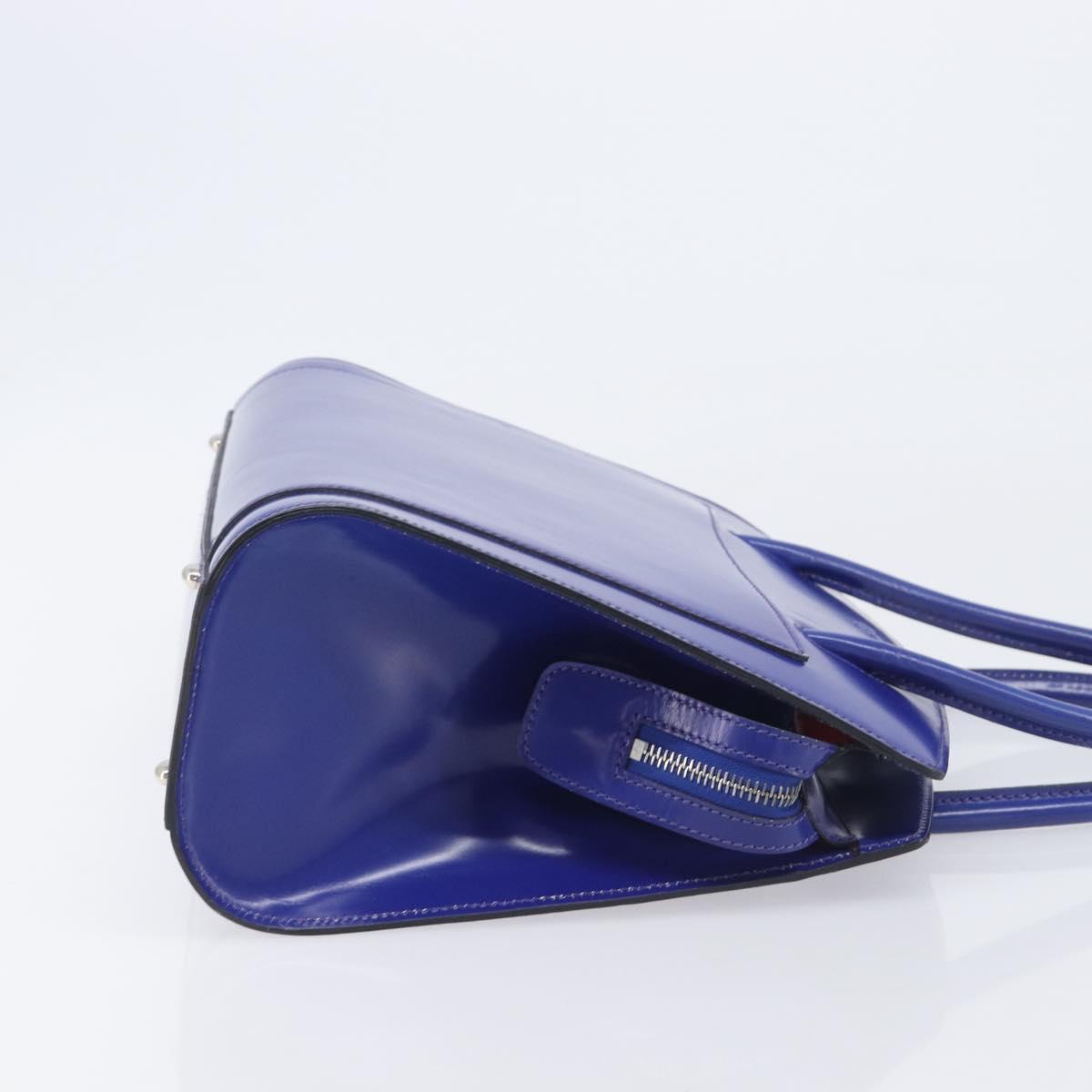 CELINE Hand Bag Patent Leather Blue Silver Auth ep16895