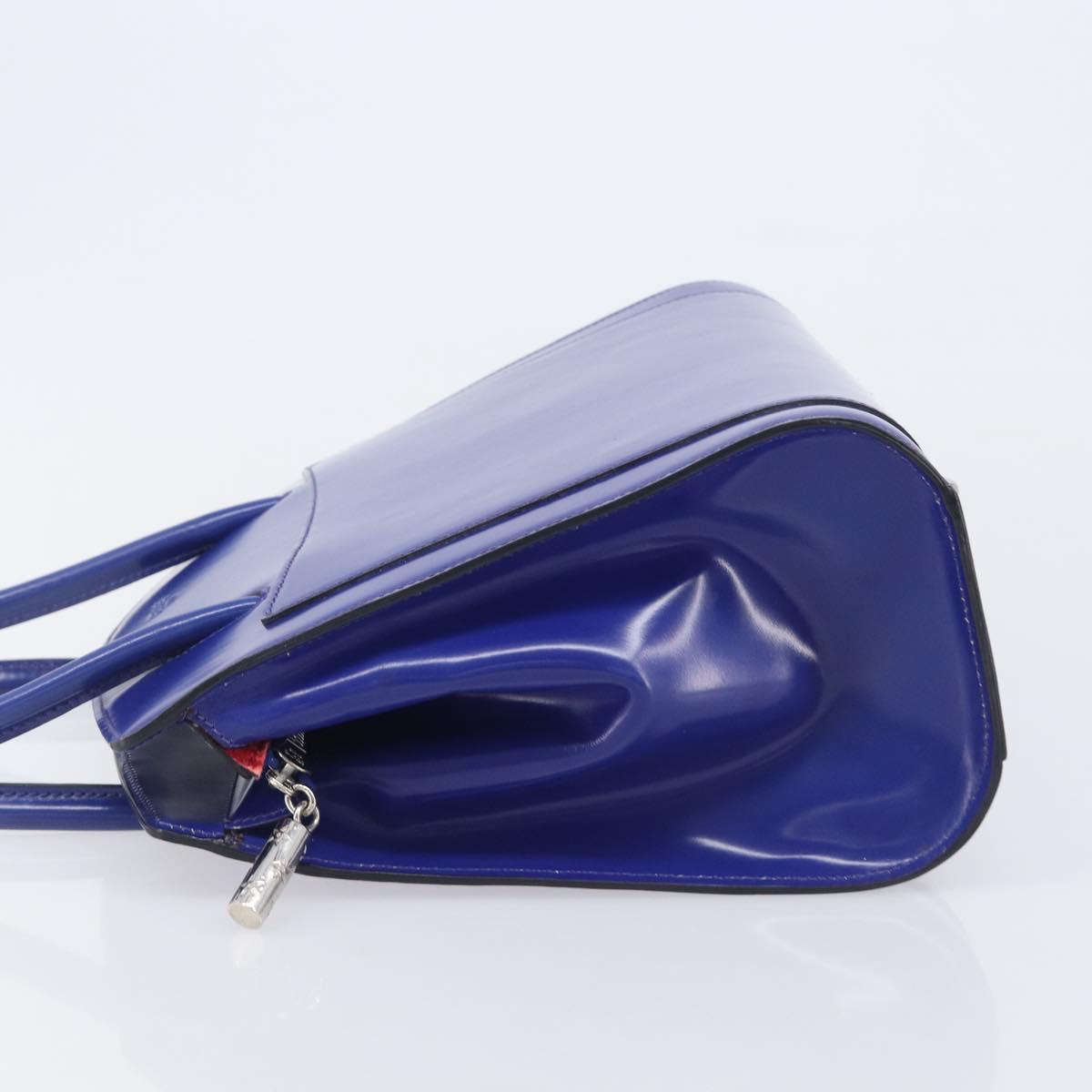 CELINE Hand Bag Patent Leather Blue Silver Auth ep16895