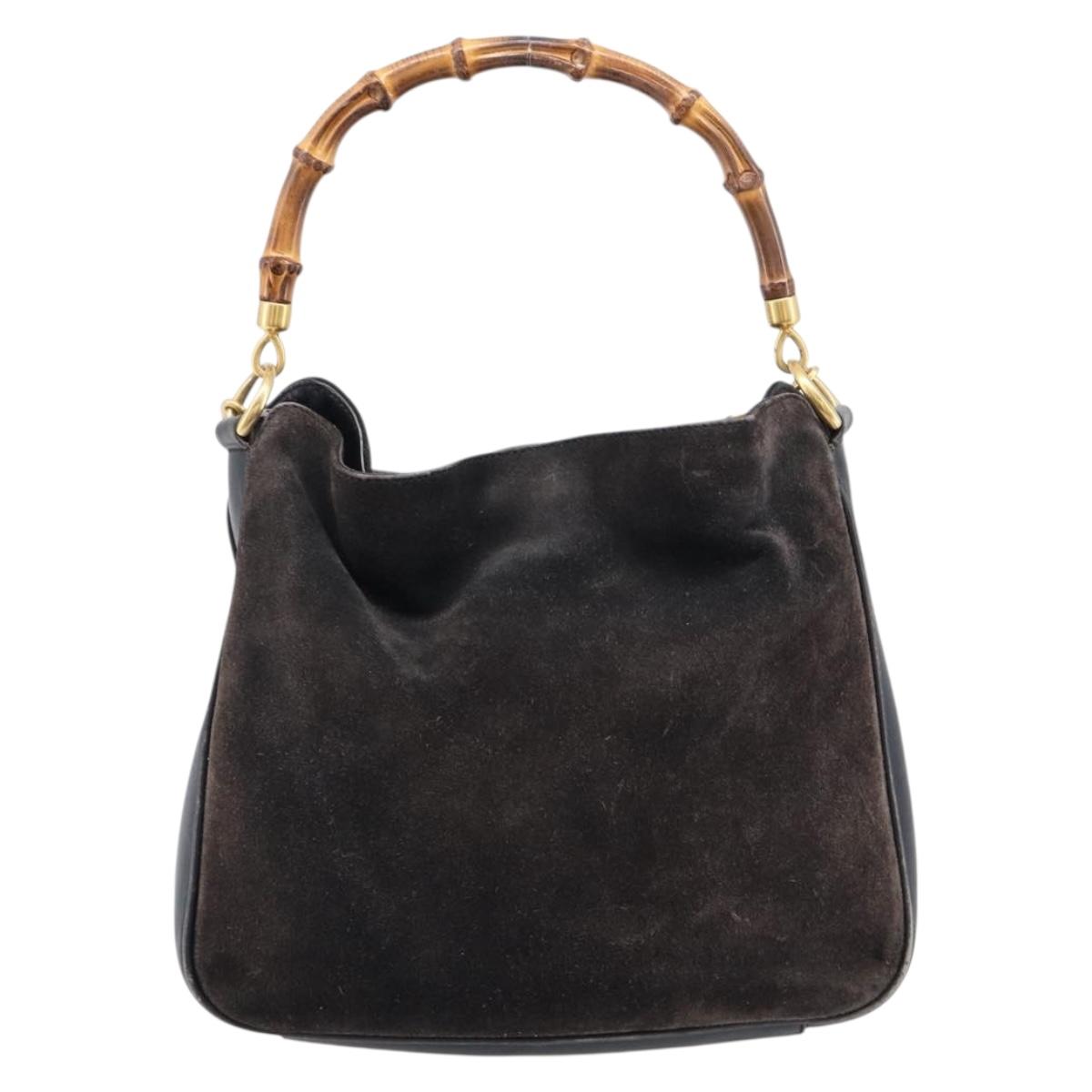 GUCCI Hand Bag Suede 2way Black Gold 001 1732 1638 Auth ep16913