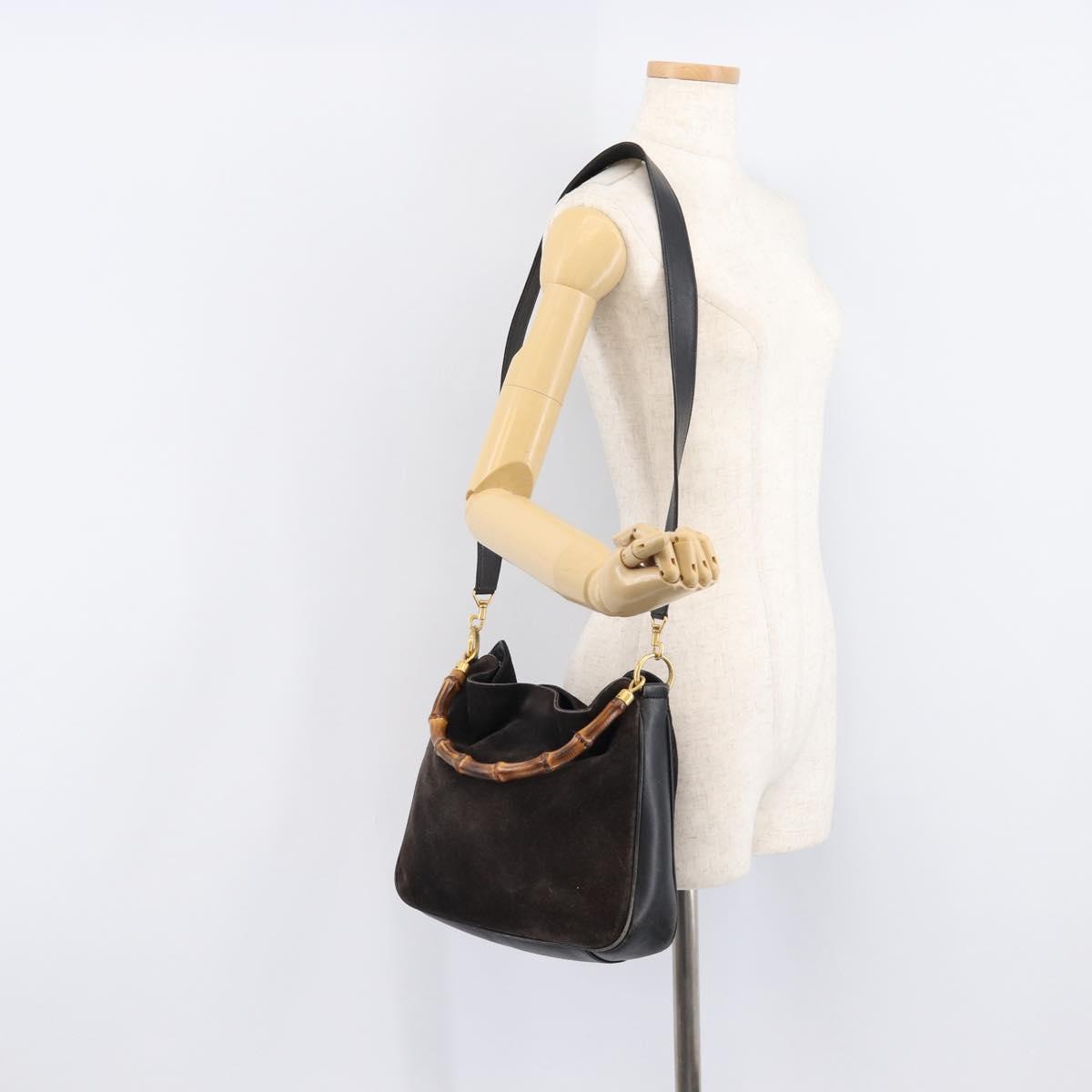 GUCCI Hand Bag Suede 2way Black Gold 001 1732 1638 Auth ep16913