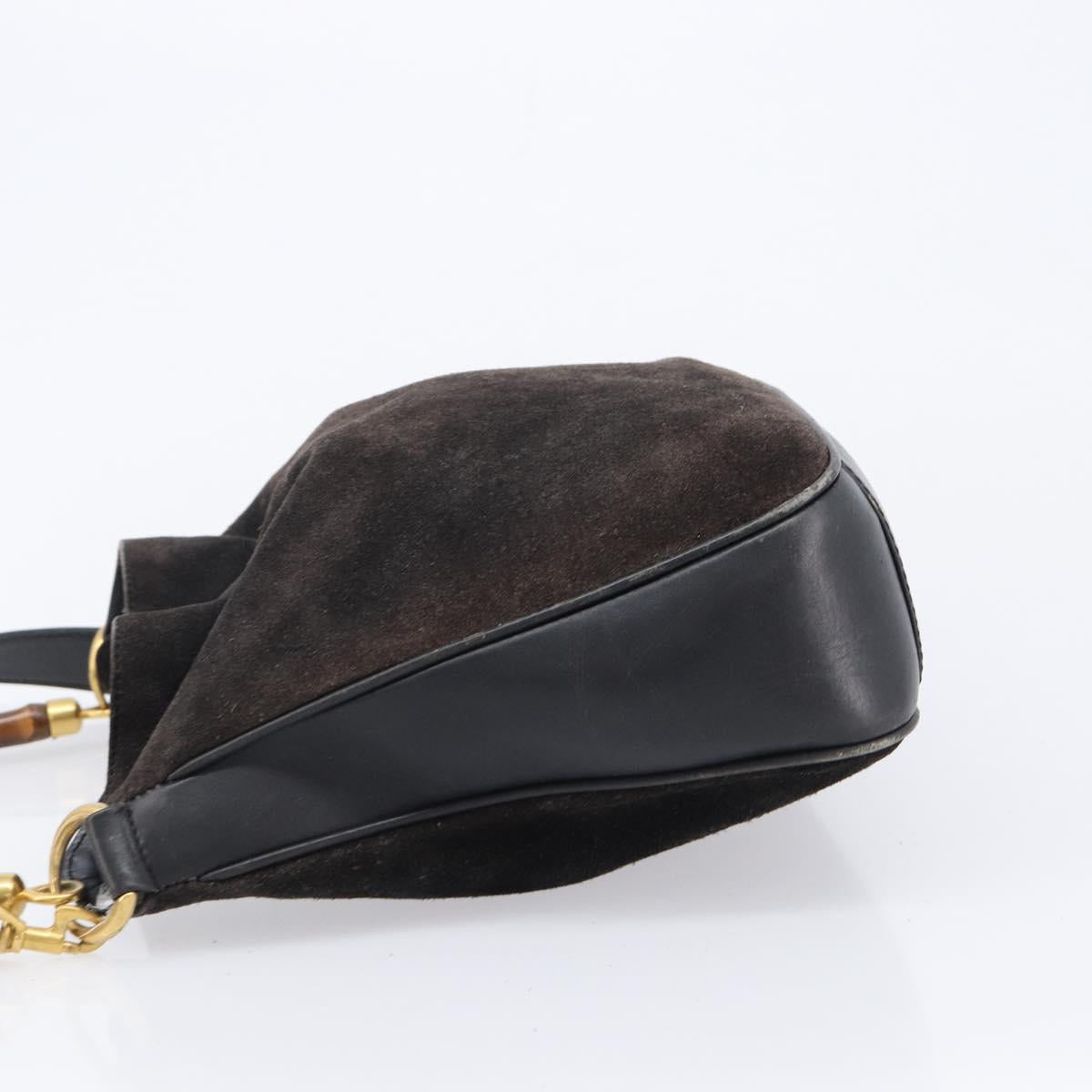 GUCCI Hand Bag Suede 2way Black Gold 001 1732 1638 Auth ep16913