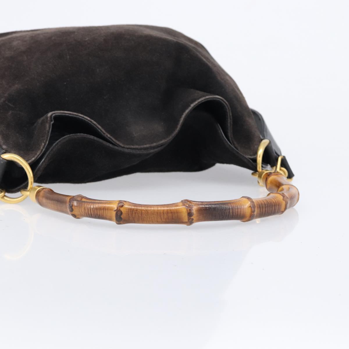 GUCCI Hand Bag Suede 2way Black Gold 001 1732 1638 Auth ep16913