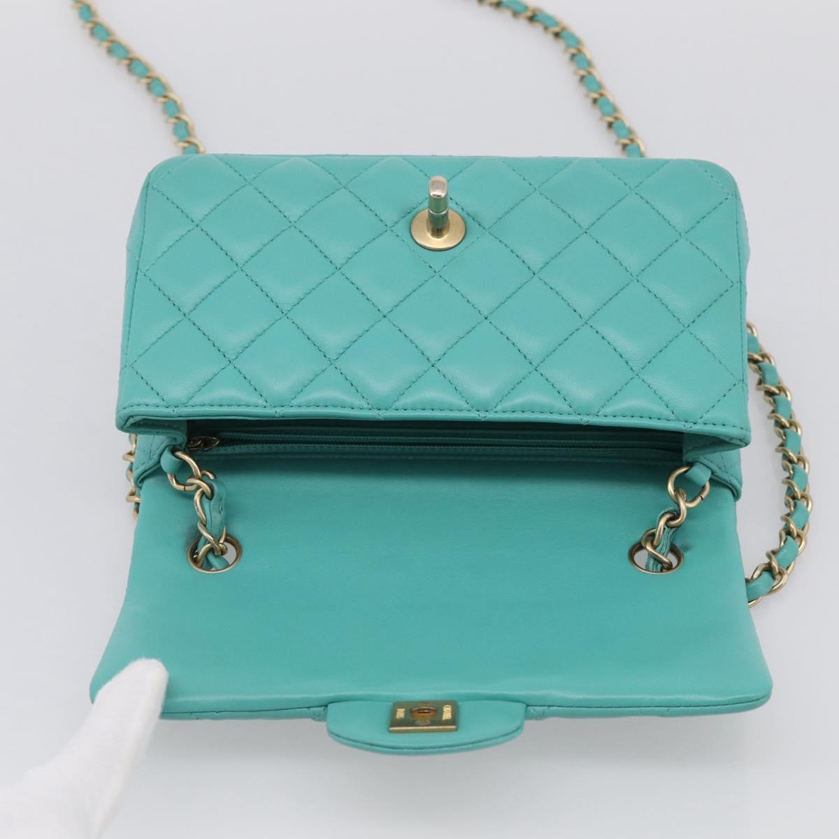 CHANEL Mini Matelasse 20 Chain Bag Lamb Skin Green Gold CC Auth ep16926SAM