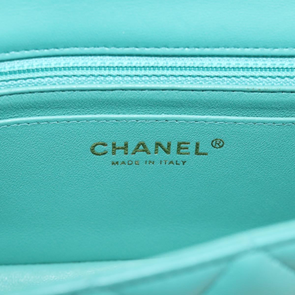 CHANEL Mini Matelasse 20 Chain Bag Lamb Skin Green Gold CC Auth ep16926SAM