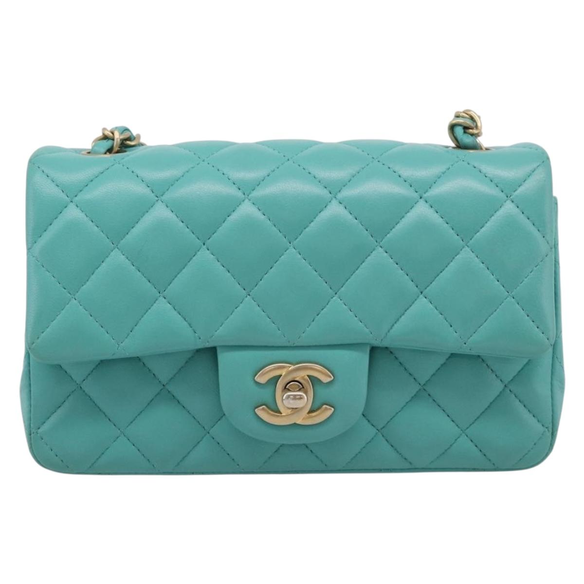 CHANEL Mini Matelasse 20 Chain Bag Lamb Skin Green Gold CC Auth ep16926SAM