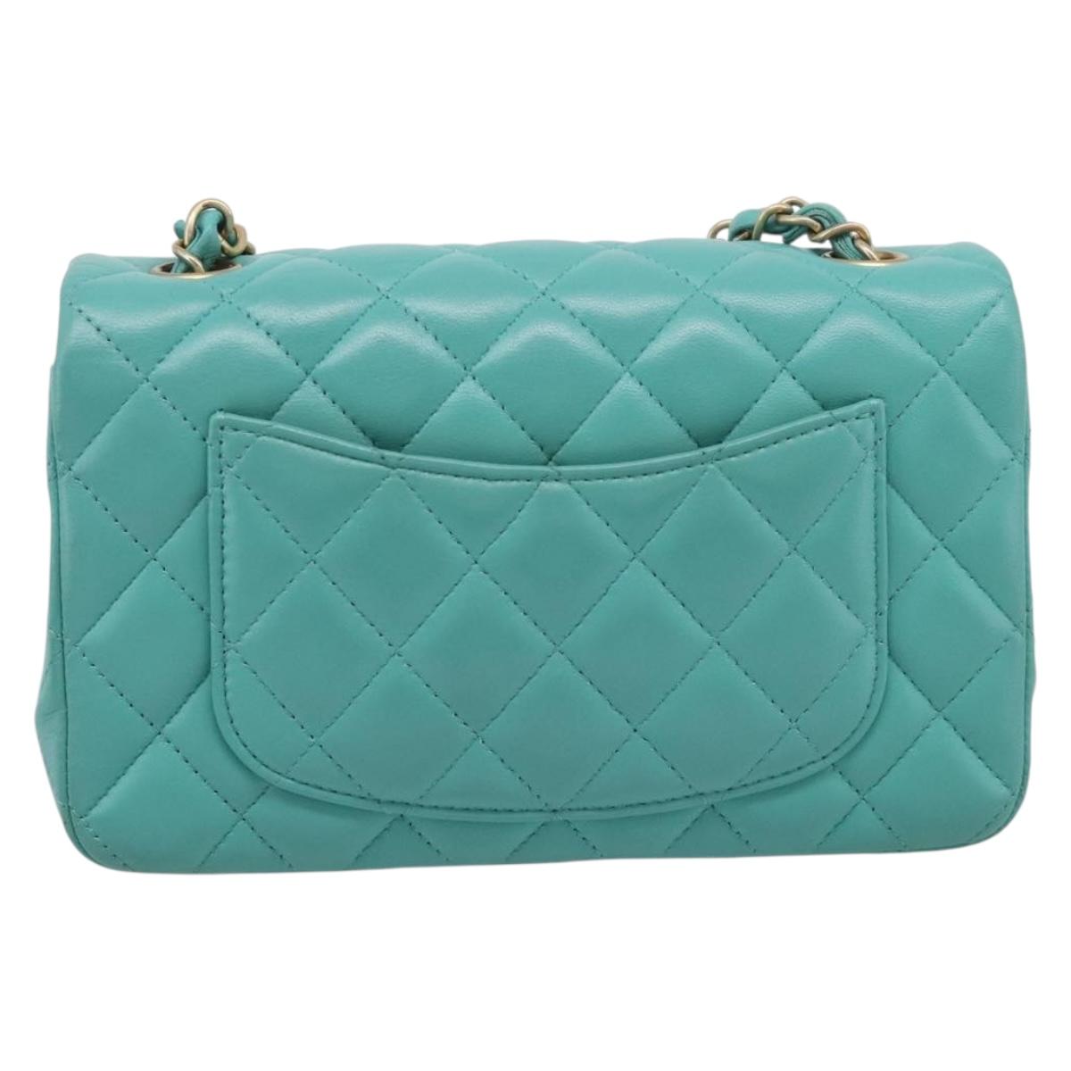 CHANEL Mini Matelasse 20 Chain Bag Lamb Skin Green Gold CC Auth ep16926SAM