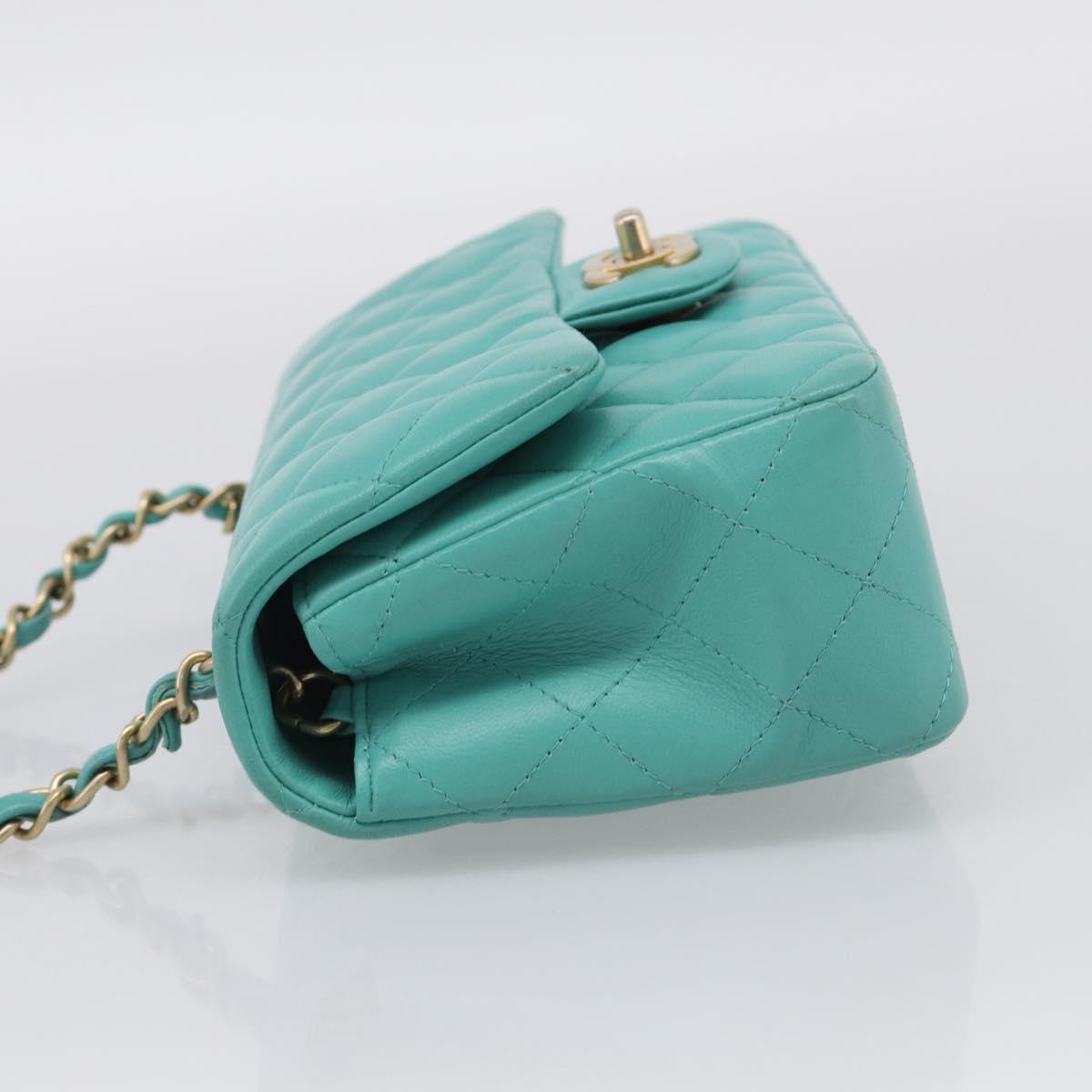 CHANEL Mini Matelasse 20 Chain Bag Lamb Skin Green Gold CC Auth ep16926SAM