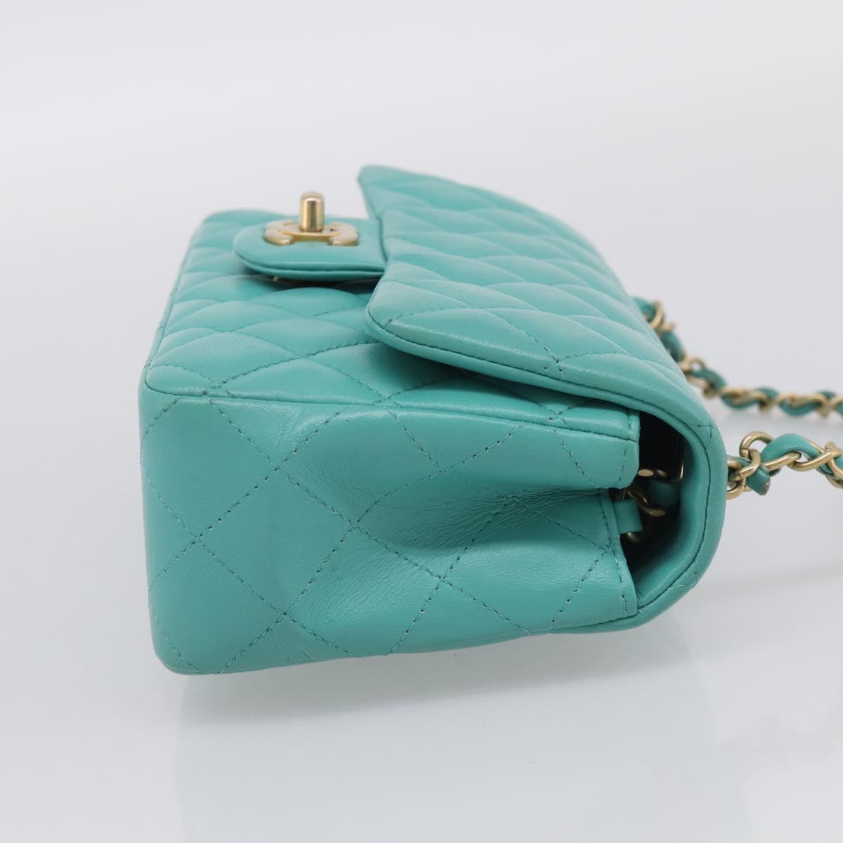 CHANEL Mini Matelasse 20 Chain Bag Lamb Skin Green Gold CC Auth ep16926SAM
