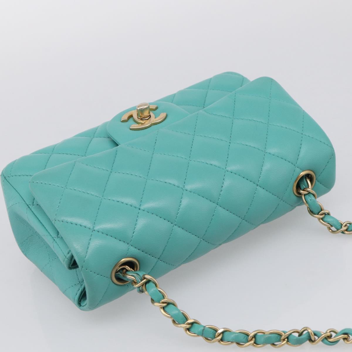 CHANEL Mini Matelasse 20 Chain Bag Lamb Skin Green Gold CC Auth ep16926SAM