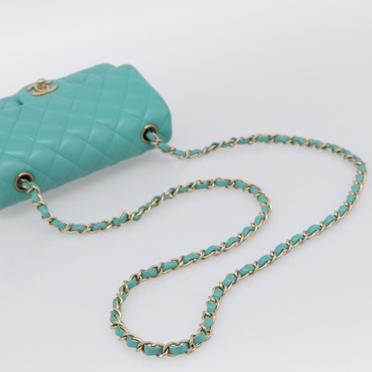 CHANEL Mini Matelasse 20 Chain Bag Lamb Skin Green Gold CC Auth ep16926SAM