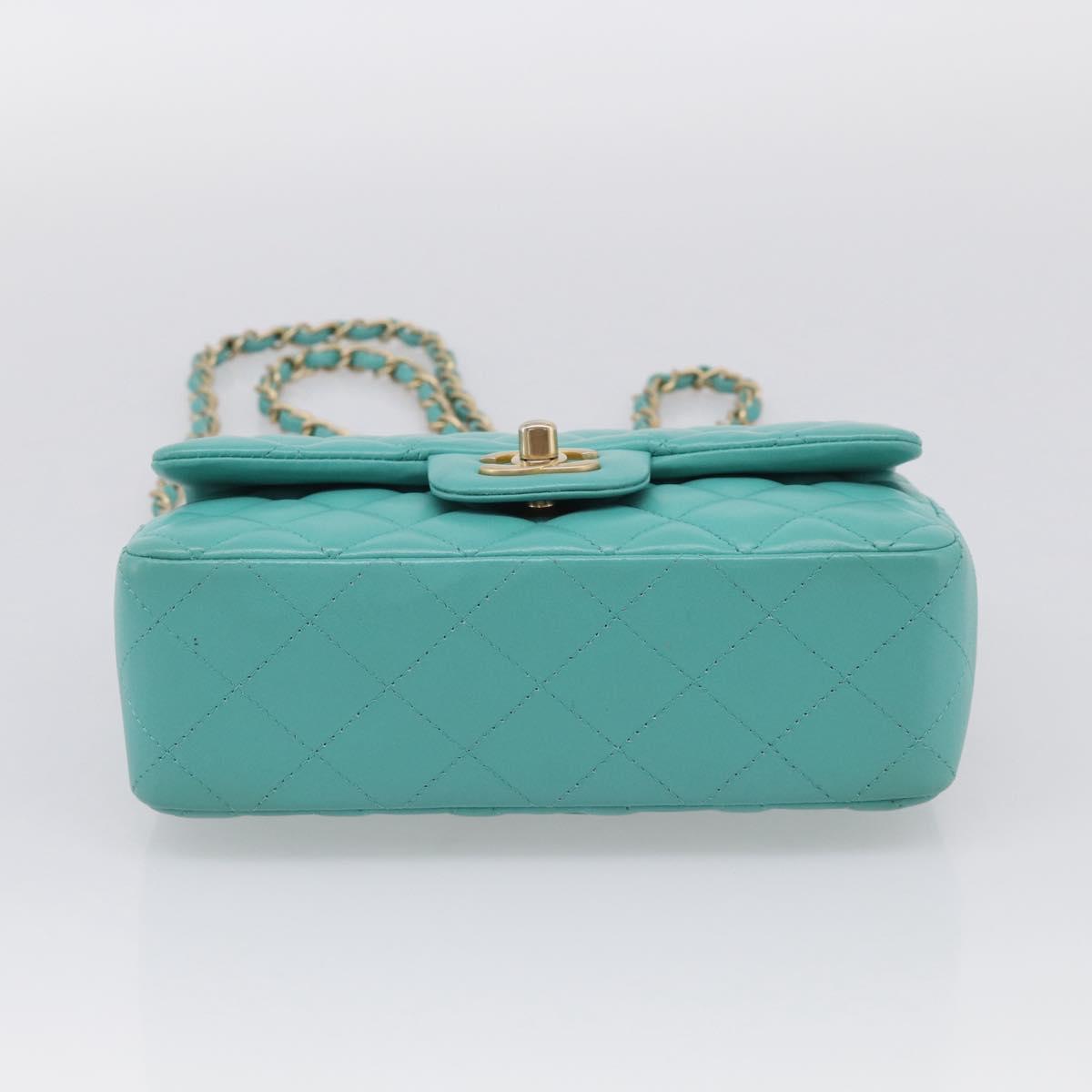 CHANEL Mini Matelasse 20 Chain Bag Lamb Skin Green Gold CC Auth ep16926SAM
