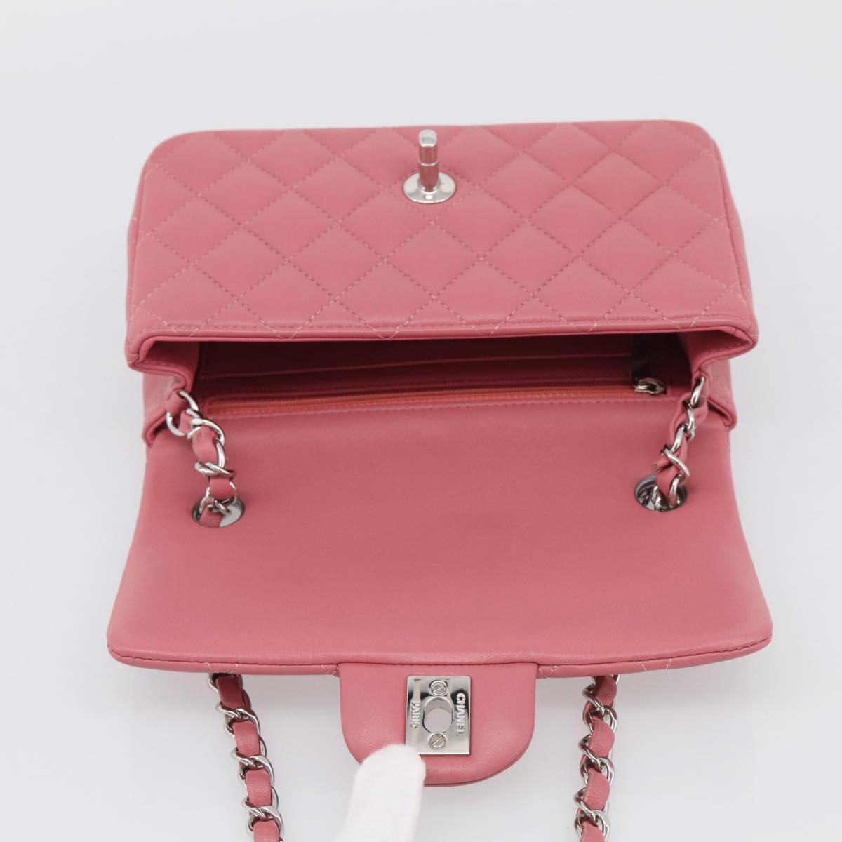 CHANEL Mini Matelasse 20 Chain Bag Lamb Skin Pink Silver CC Auth ep16927SAM