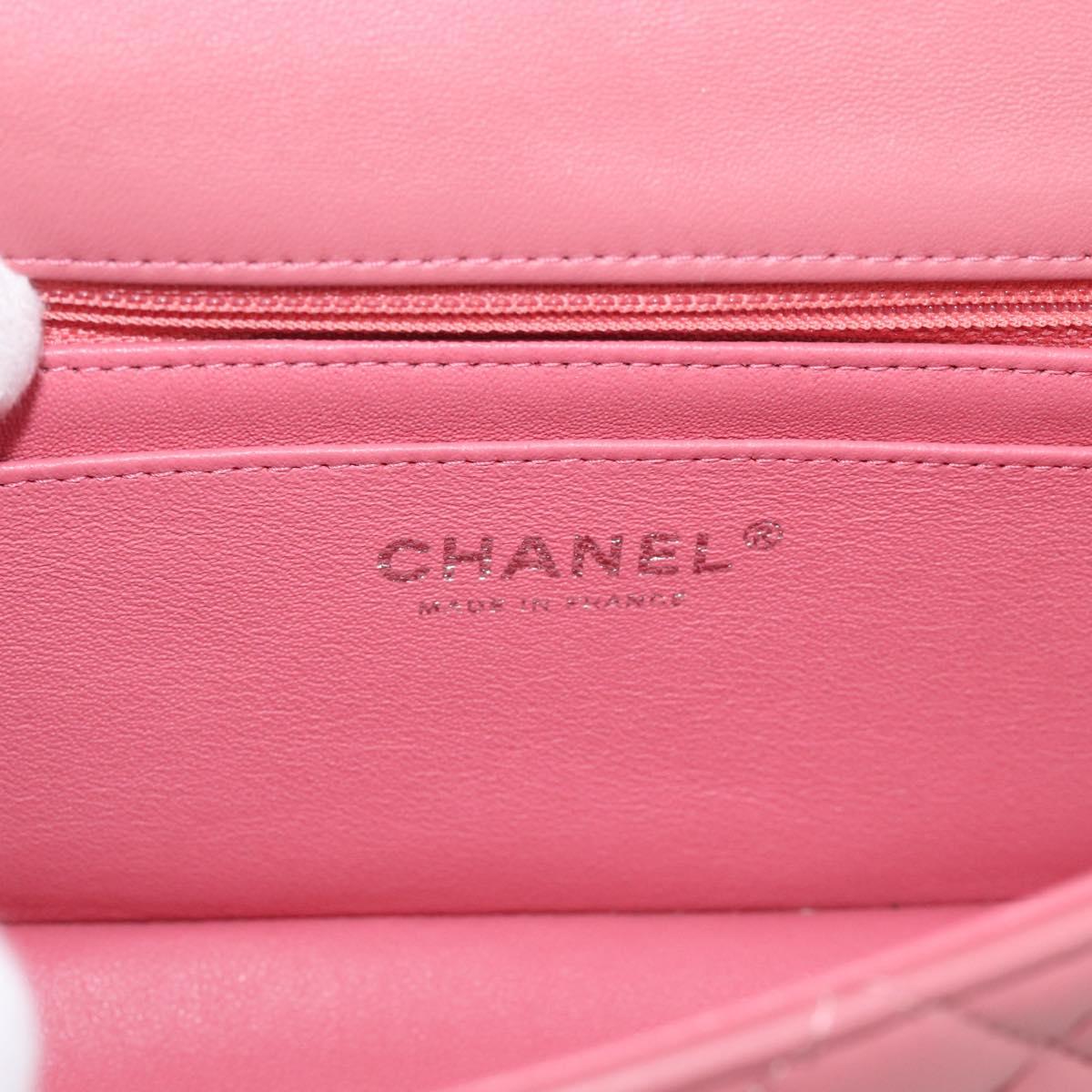 CHANEL Mini Matelasse 20 Chain Bag Lamb Skin Pink Silver CC Auth ep16927SAM