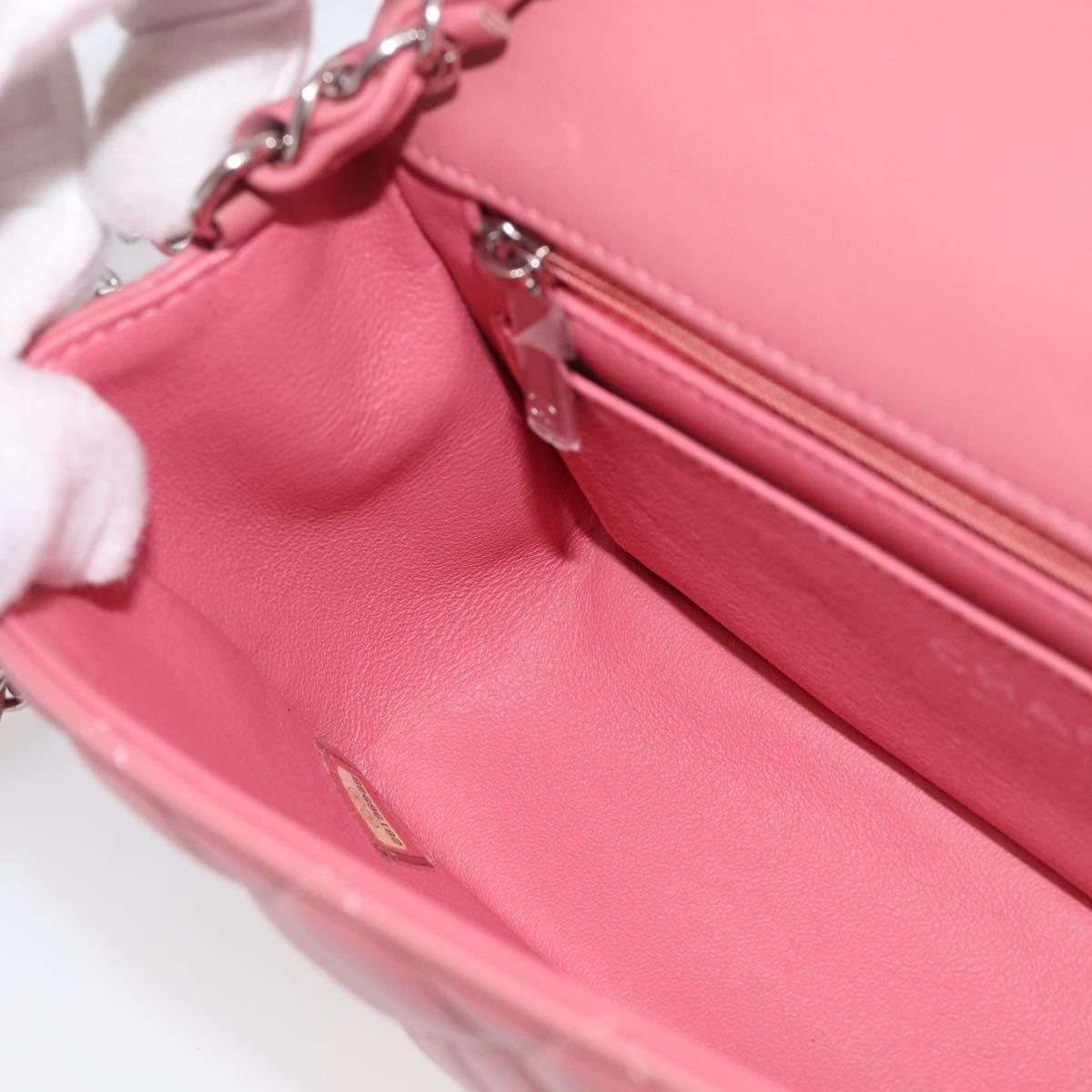 CHANEL Mini Matelasse 20 Chain Bag Lamb Skin Pink Silver CC Auth ep16927SAM