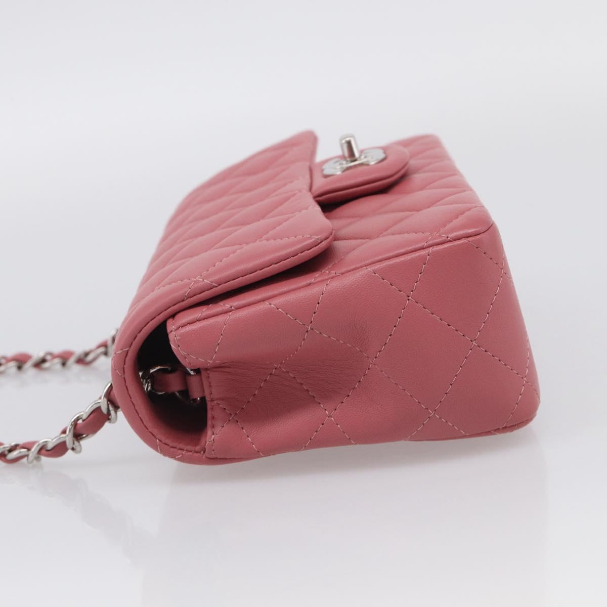 CHANEL Mini Matelasse 20 Chain Bag Lamb Skin Pink Silver CC Auth ep16927SAM