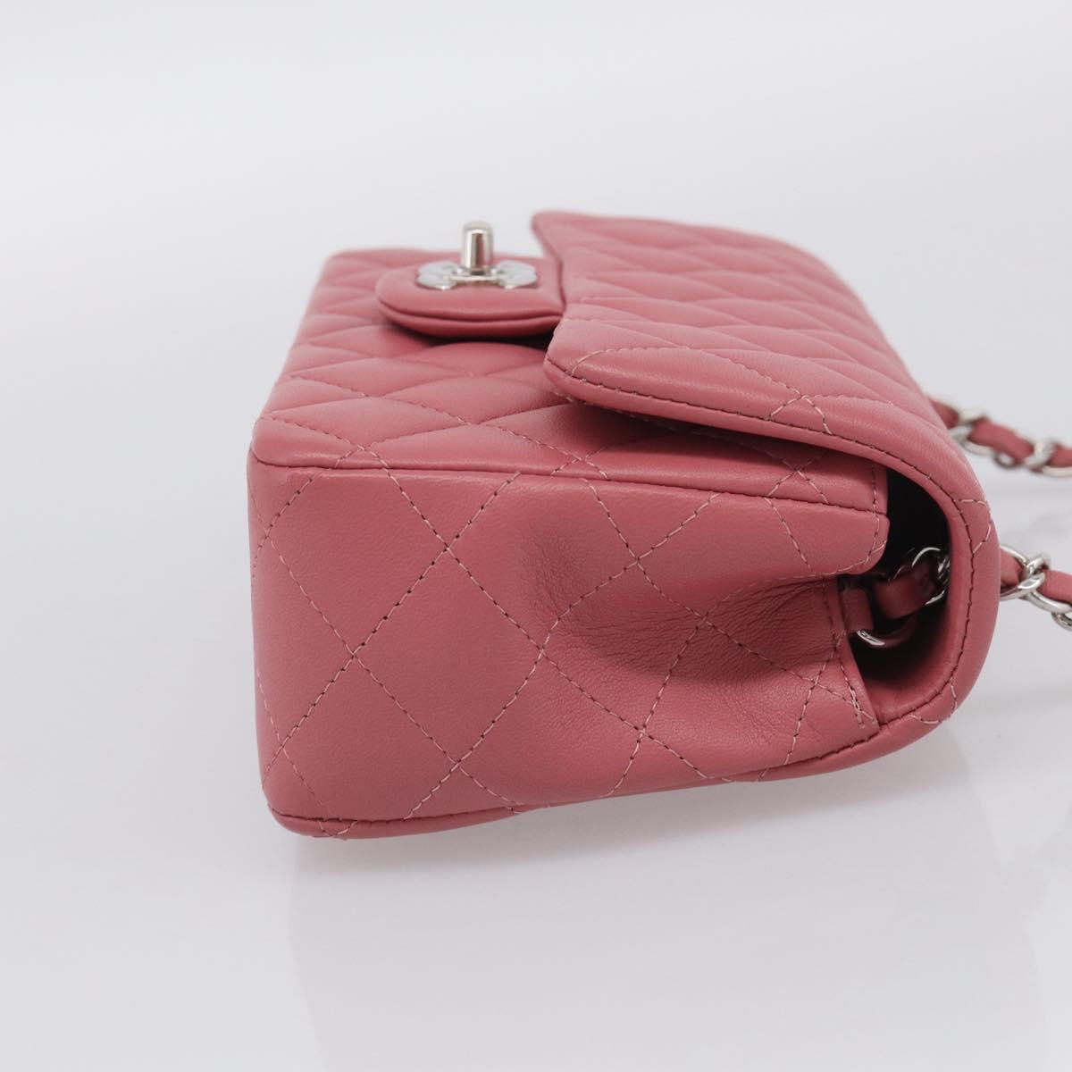 CHANEL Mini Matelasse 20 Chain Bag Lamb Skin Pink Silver CC Auth ep16927SAM