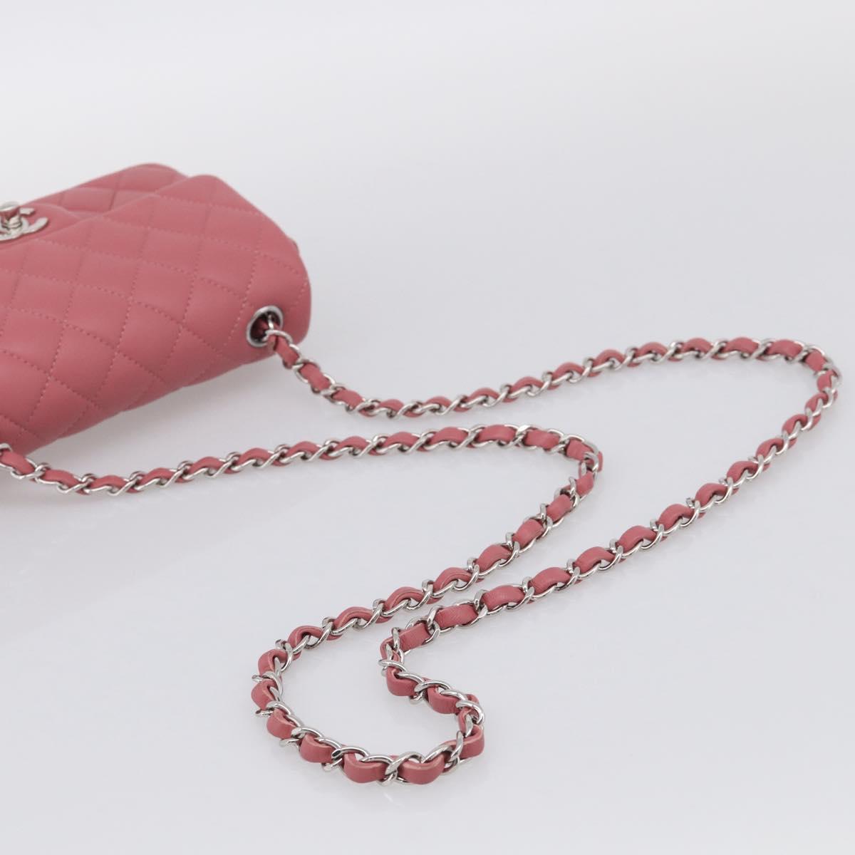 CHANEL Mini Matelasse 20 Chain Bag Lamb Skin Pink Silver CC Auth ep16927SAM