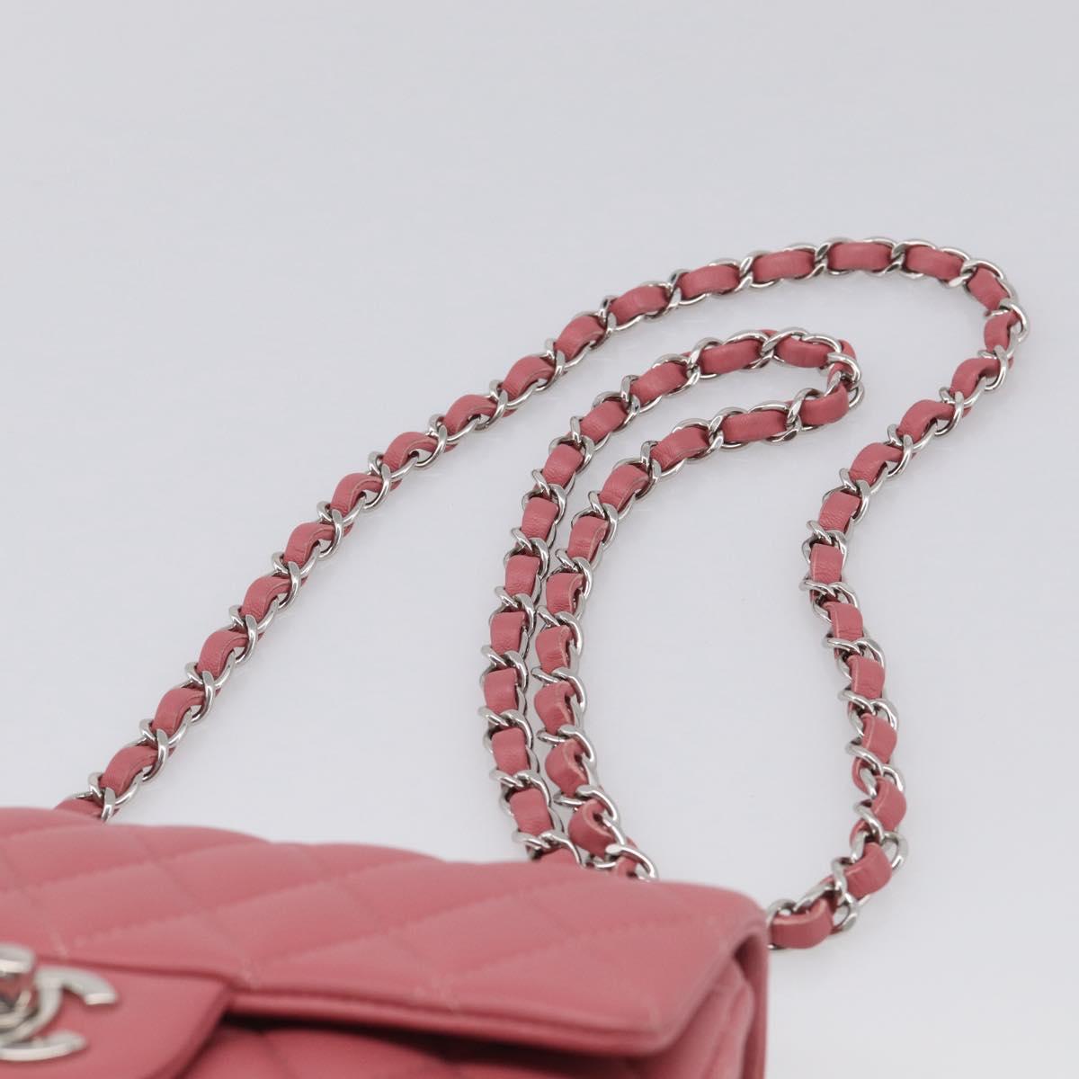 CHANEL Mini Matelasse 20 Chain Bag Lamb Skin Pink Silver CC Auth ep16927SAM