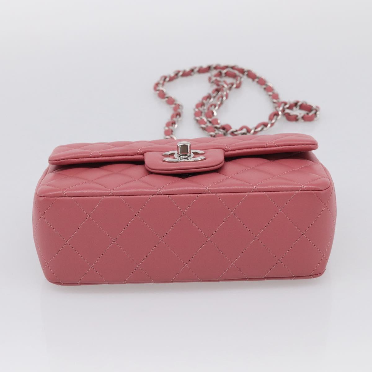 CHANEL Mini Matelasse 20 Chain Bag Lamb Skin Pink Silver CC Auth ep16927SAM