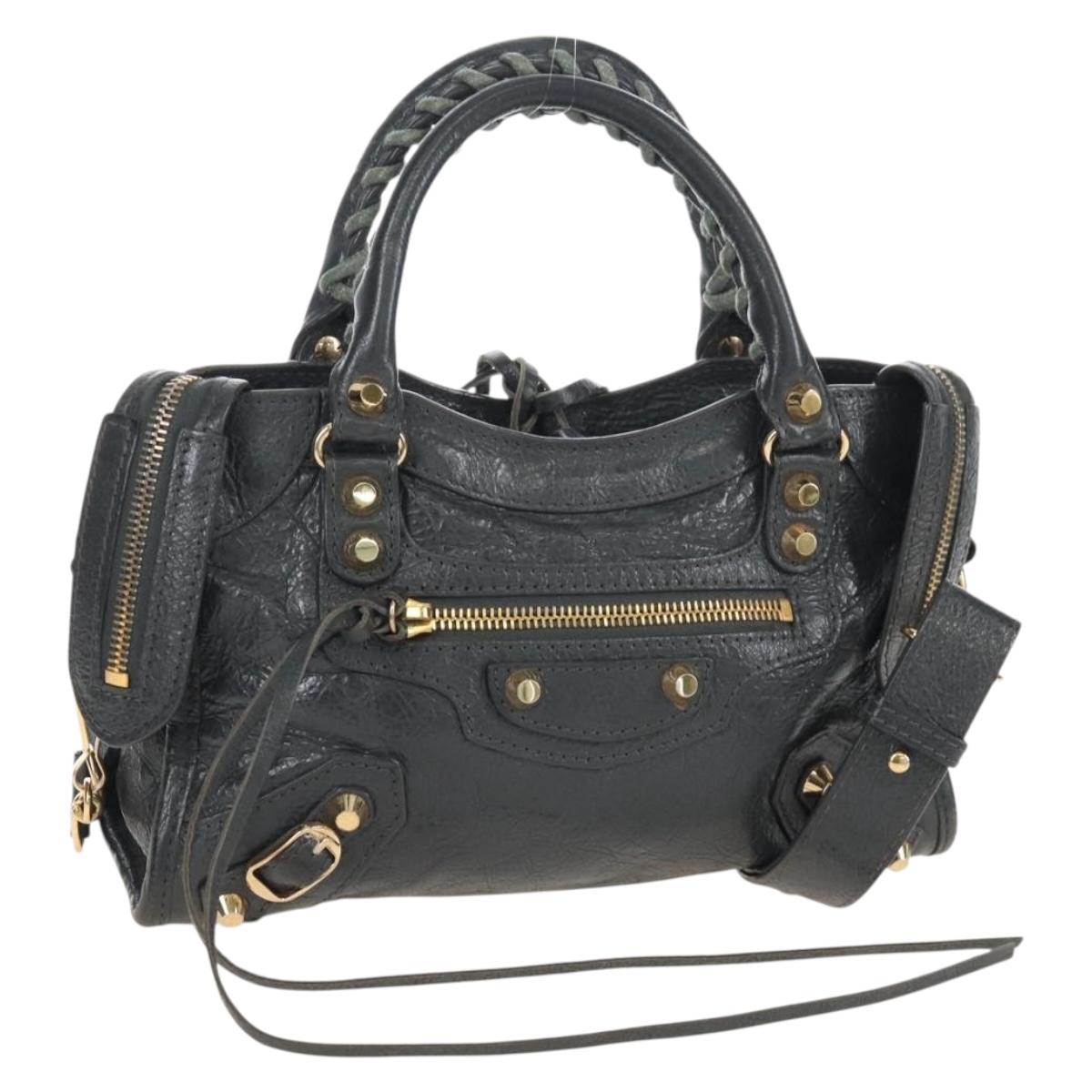 Balenciaga Classic Mini City Hand Bag Leather Gold Gray 300295 Auth ep16932M