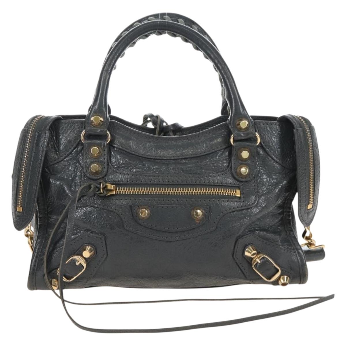 Balenciaga Classic Mini City Hand Bag Leather Gold Gray 300295 Auth ep16932M
