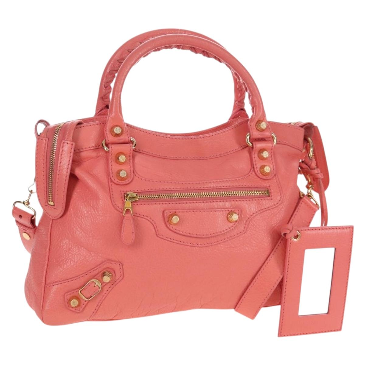 Balenciaga The Giant Town Hand Bag Leather 2way Pink Gold 285434 Auth ep16933M