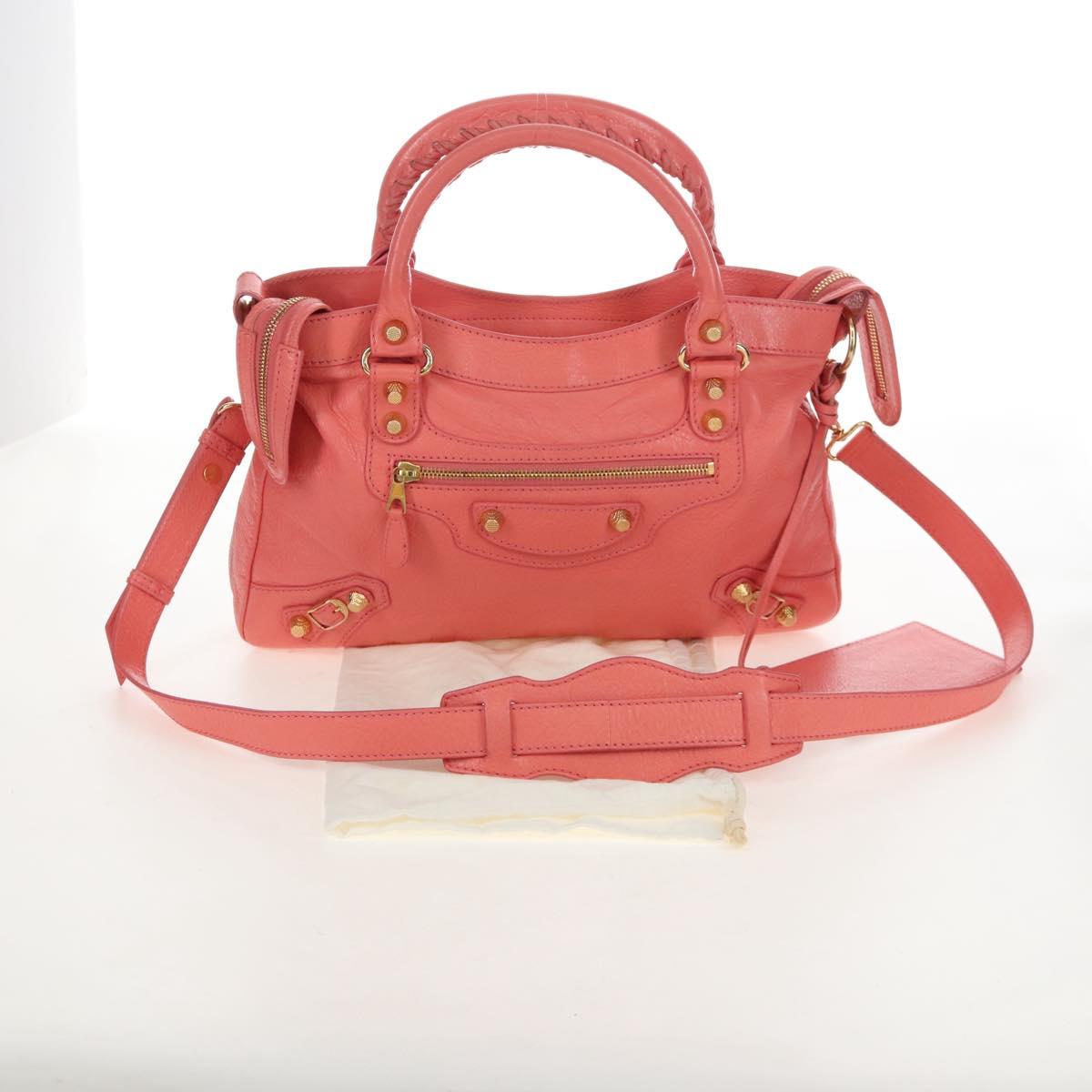 Balenciaga The Giant Town Hand Bag Leather 2way Pink Gold 285434 Auth ep16933M