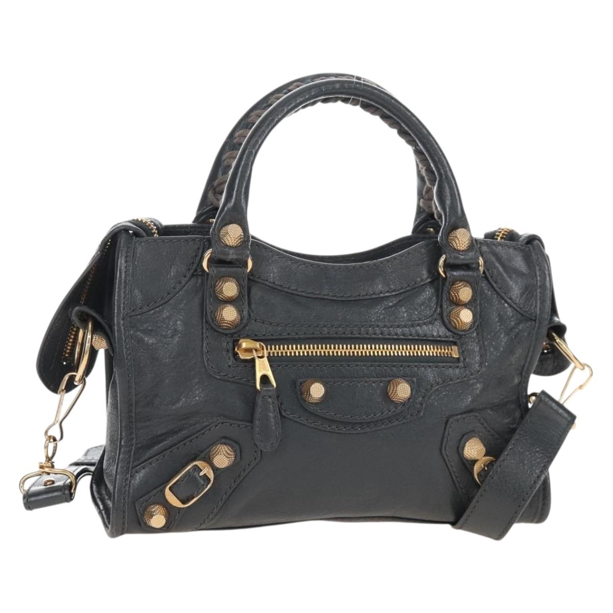 Balenciaga Giant Mini City Hand Bag Leather 2way Gold Gray 309544 Auth ep16934M