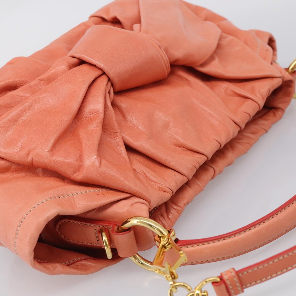 PRADA Hand Bag Leather 2way Pink Gold Tone Auth ep16936V