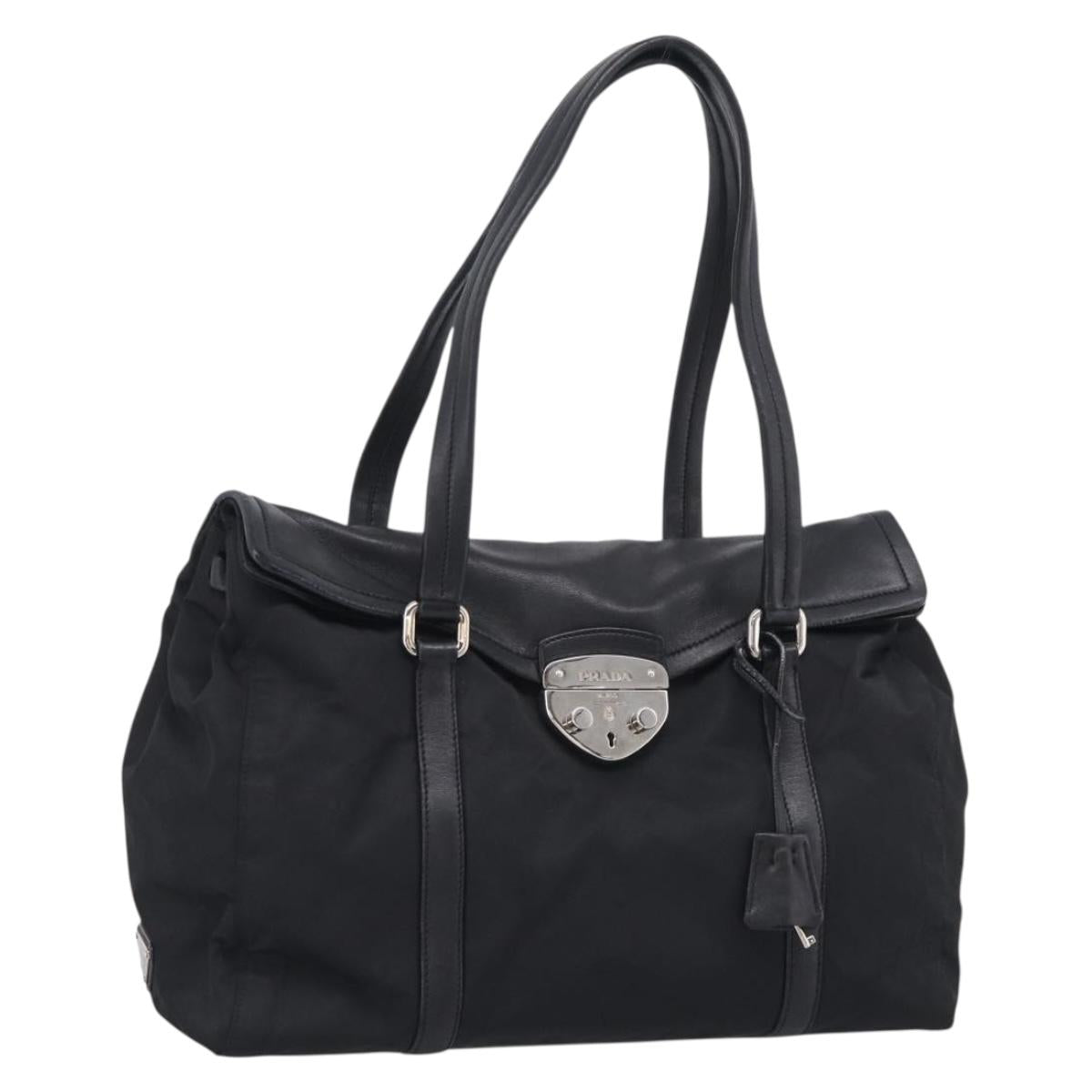 PRADA Hand Bag Nylon Black Silver Auth ep16937V