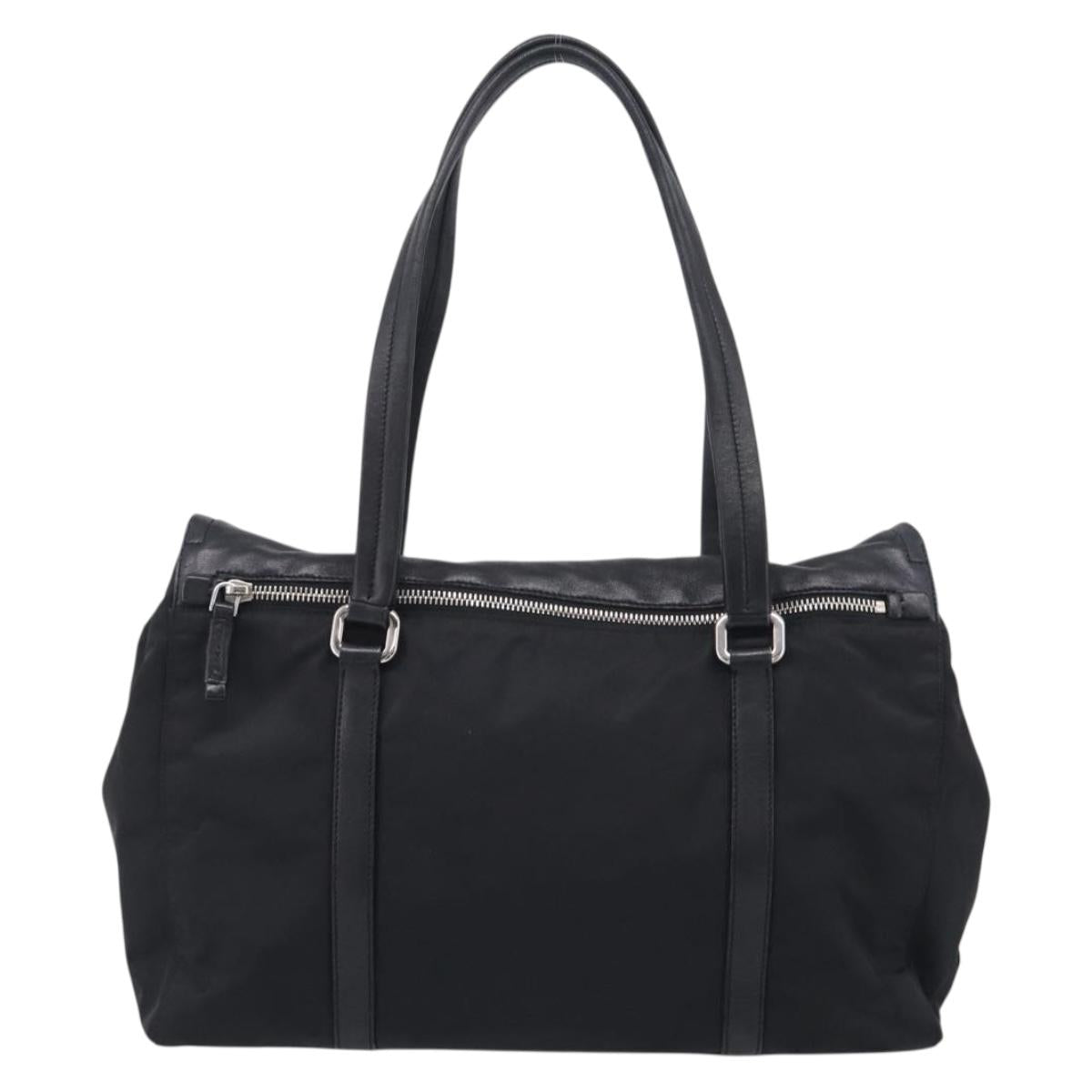 PRADA Hand Bag Nylon Black Silver Auth ep16937V