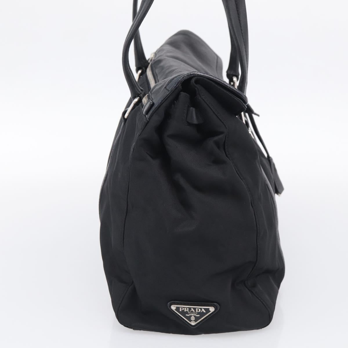 PRADA Hand Bag Nylon Black Silver Auth ep16937V