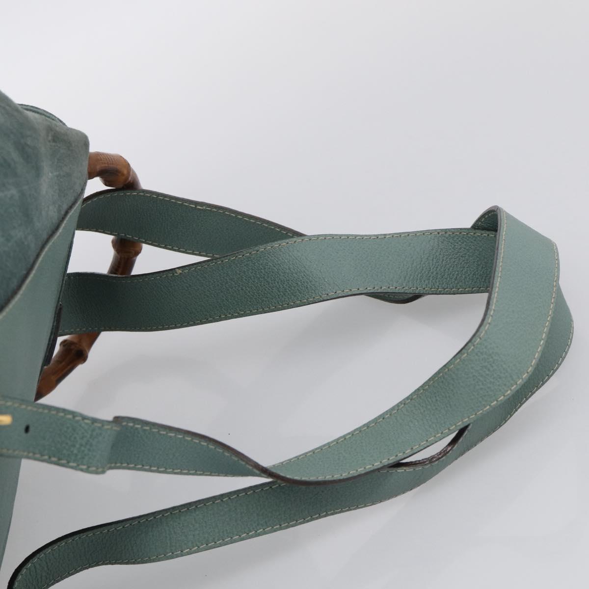 GUCCI Bamboo Backpack Suede Green Gold Tone 003 2058 0016 Auth ep16946