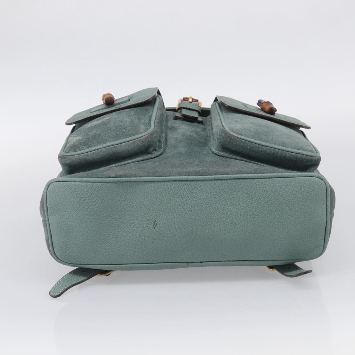 GUCCI Bamboo Backpack Suede Green Gold Tone 003 2058 0016 Auth ep16946