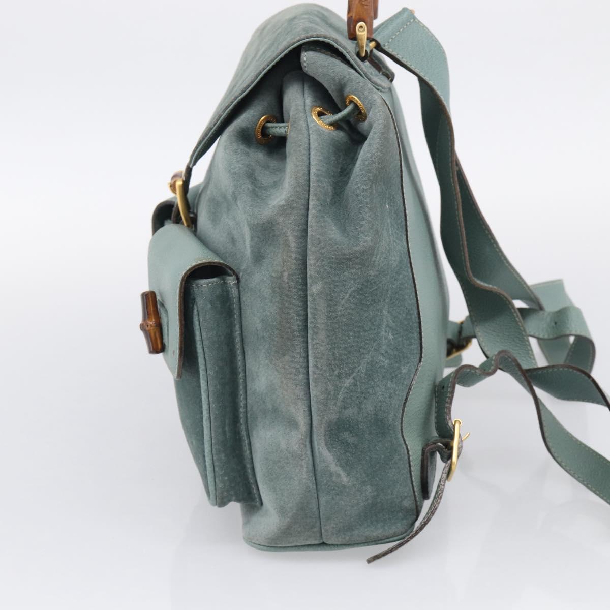 GUCCI Bamboo Backpack Suede Green Gold Tone 003 2058 0016 Auth ep16946