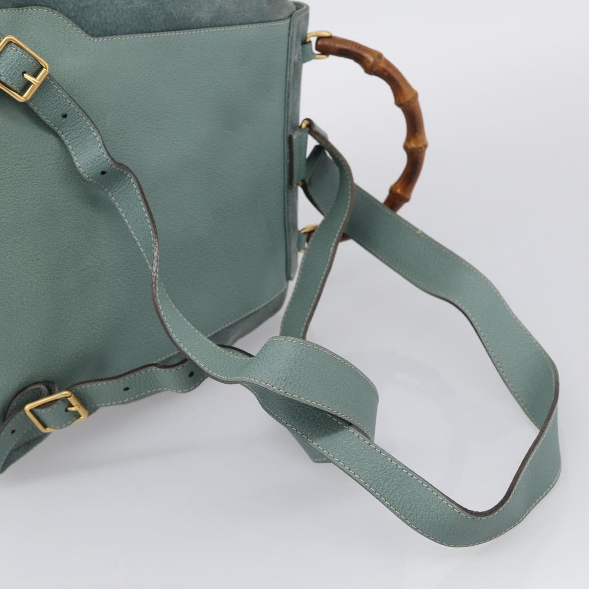 GUCCI Bamboo Backpack Suede Green Gold Tone 003 2058 0016 Auth ep16946