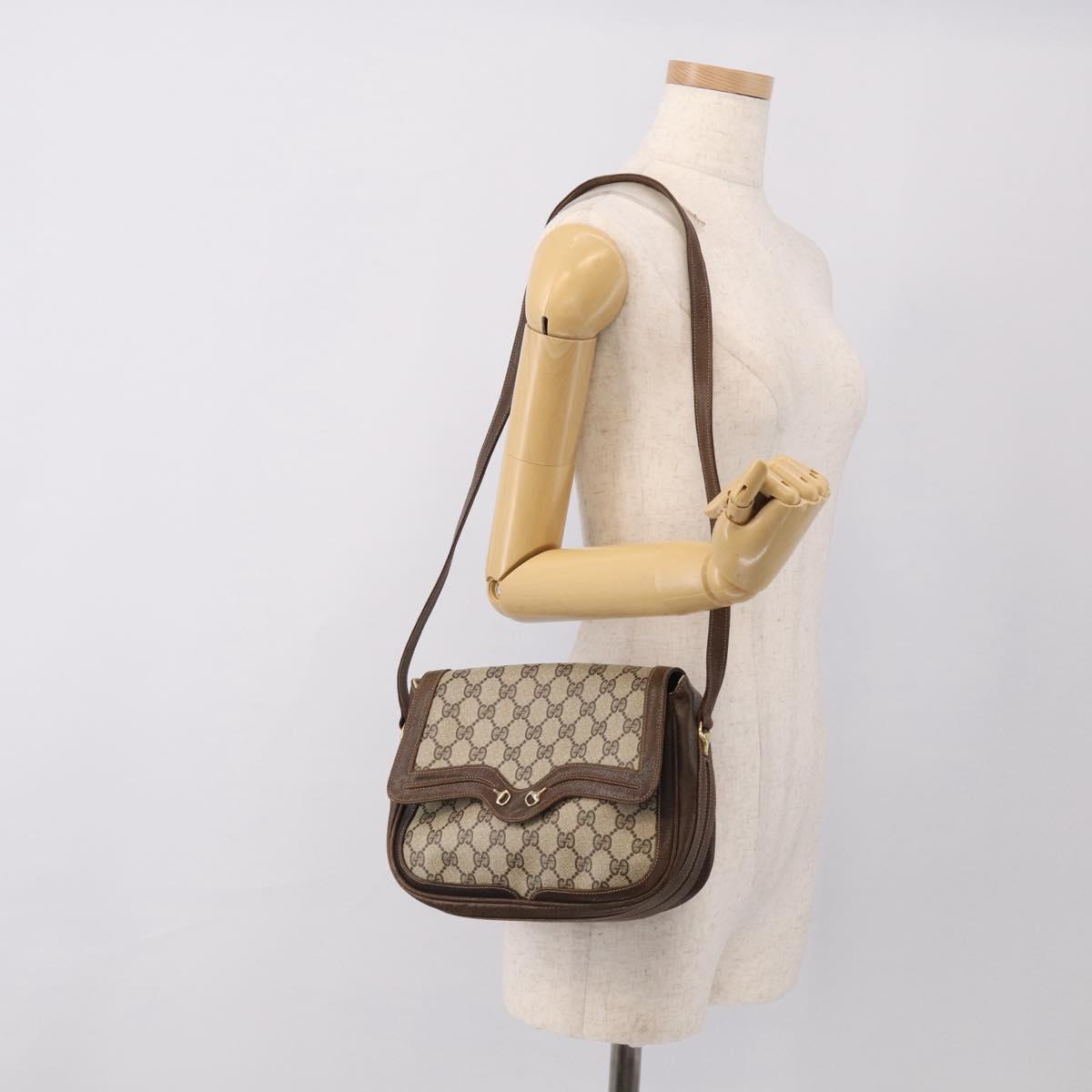 GUCCI GG Supreme Shoulder Bag PVC Beige Gold Tone Auth ep16947