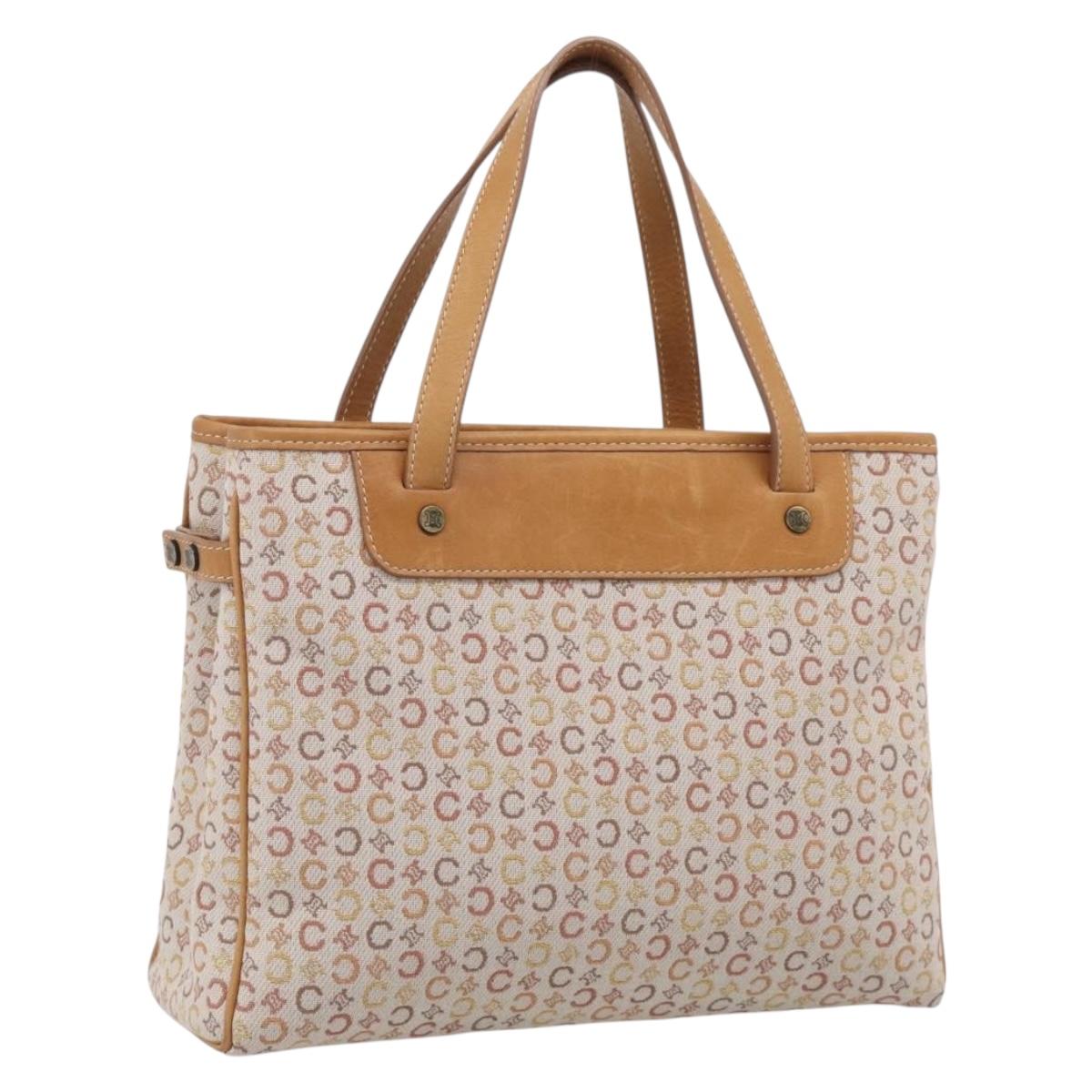 CELINE C Macadam Hand Bag Canvas Beige Gold Tone Auth ep16948A