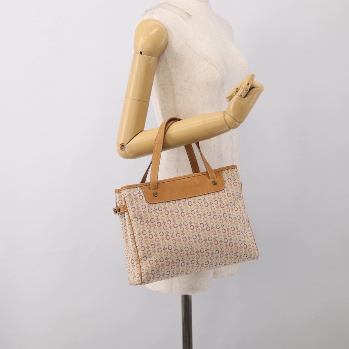 CELINE C Macadam Hand Bag Canvas Beige Gold Tone Auth ep16948A