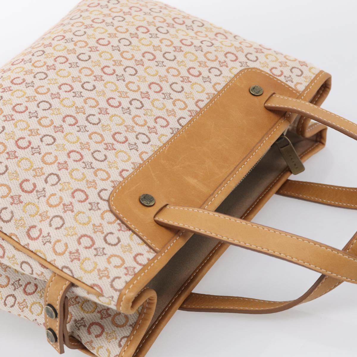 CELINE C Macadam Hand Bag Canvas Beige Gold Tone Auth ep16948A