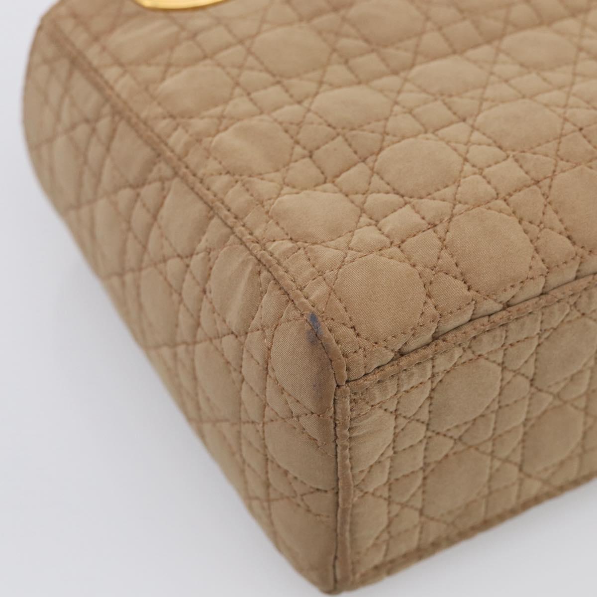 Christian Dior Lady Dior Canage Hand Bag Canvas Beige Gold Tone Auth ep16955