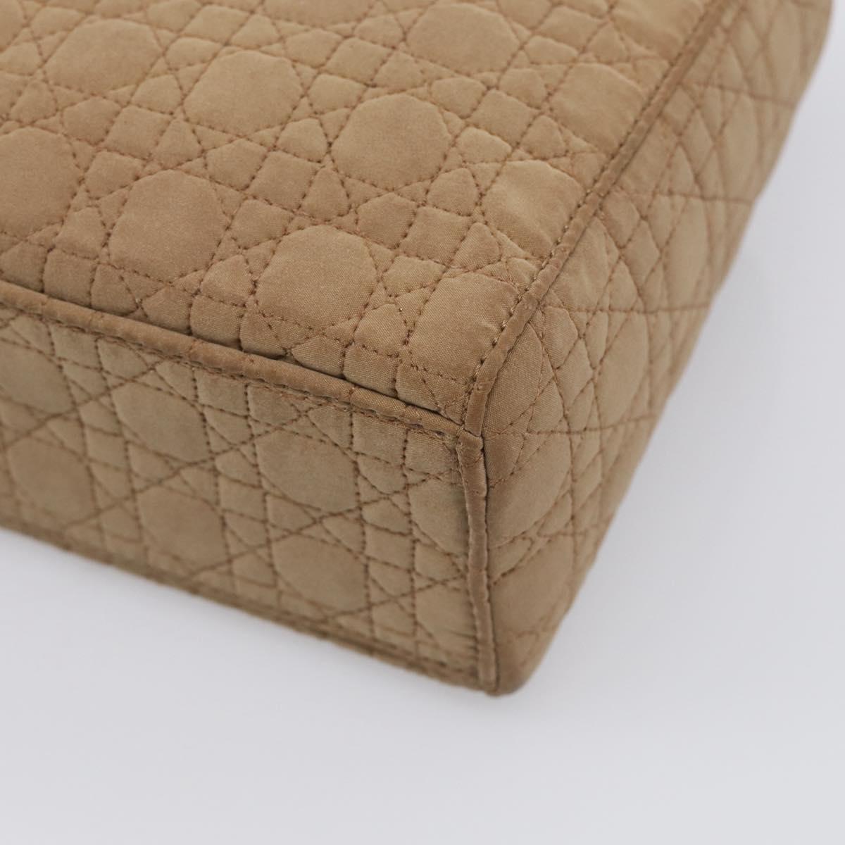 Christian Dior Lady Dior Canage Hand Bag Canvas Beige Gold Tone Auth ep16955