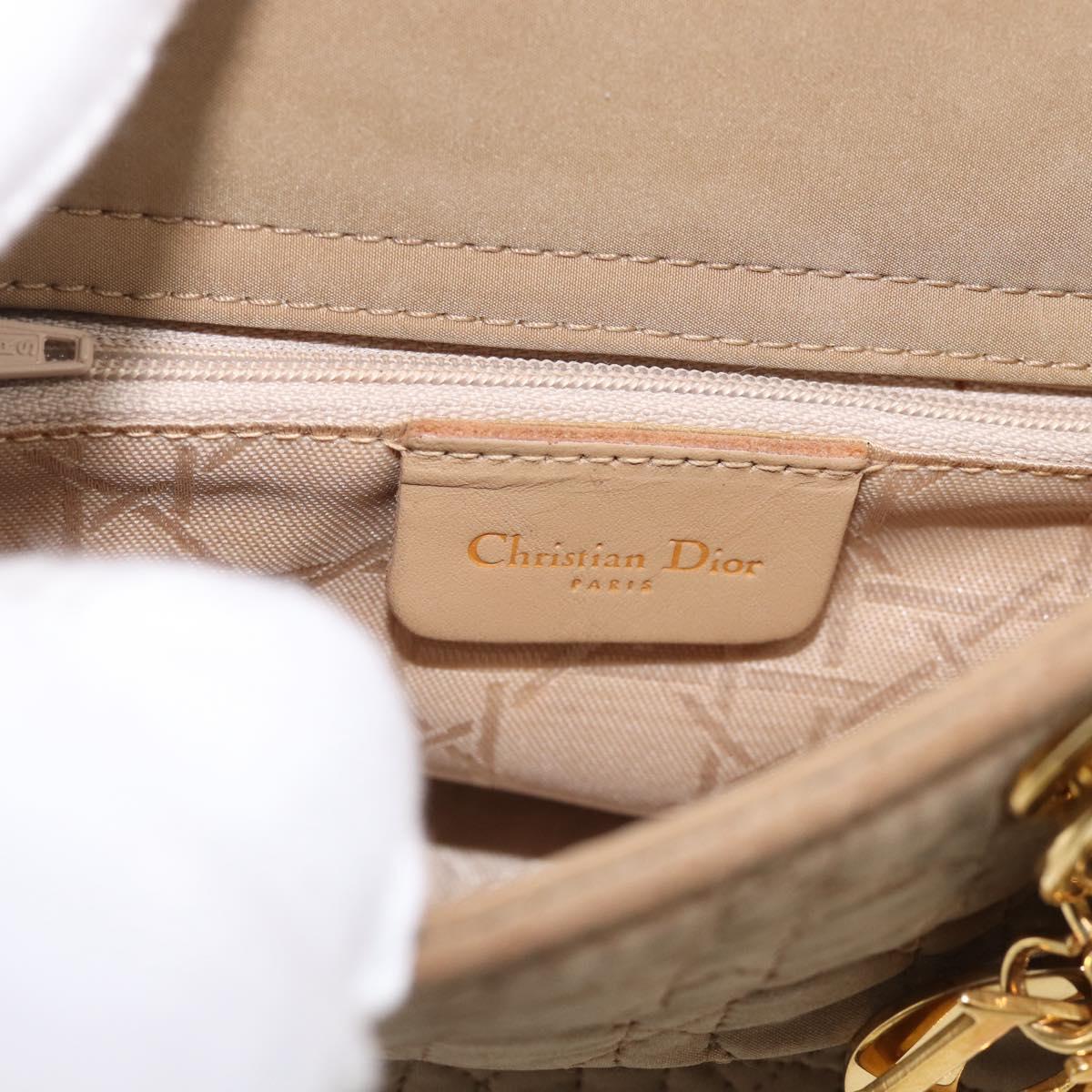 Christian Dior Lady Dior Canage Hand Bag Canvas Beige Gold Tone Auth ep16955